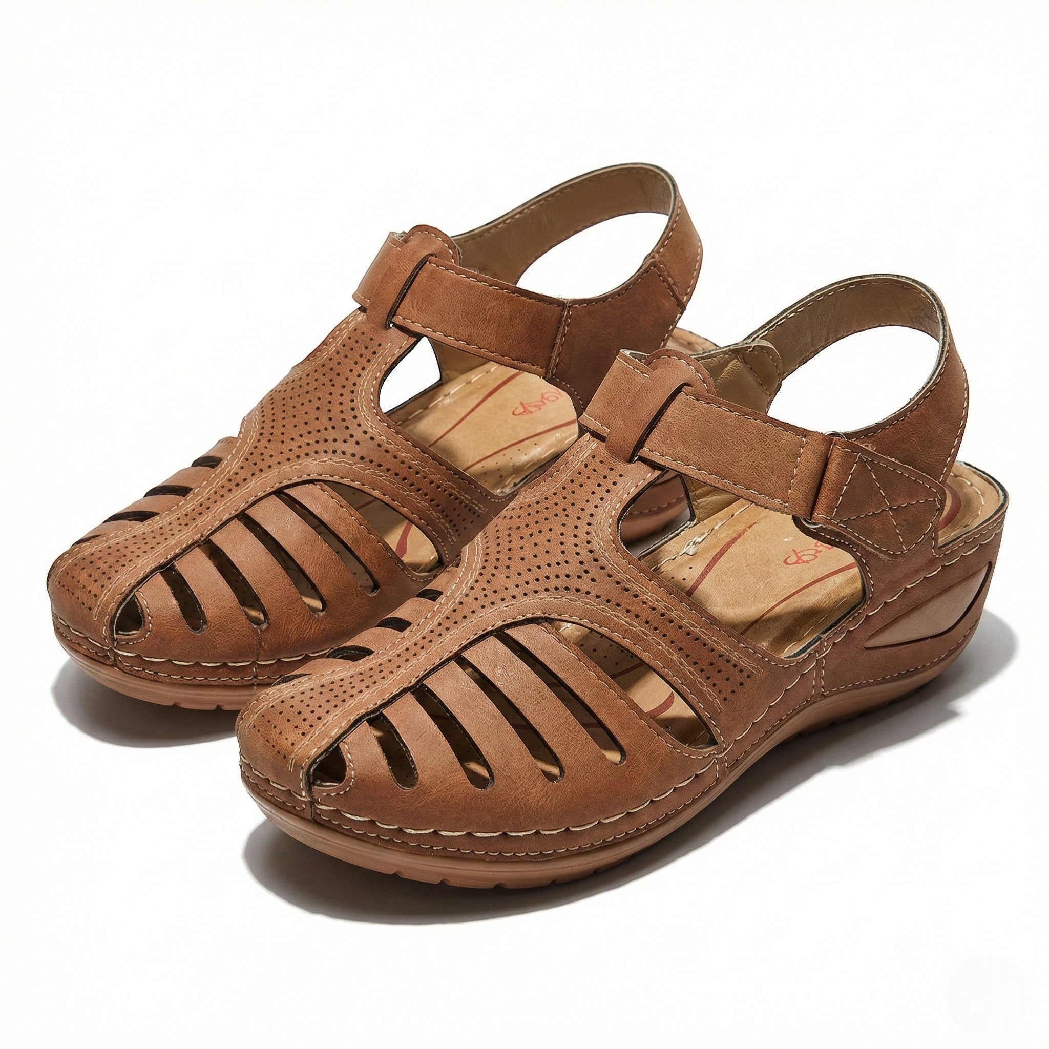 Eleanor - Women’s Wedge Sandals with Breathable Cut - Outs - Sandals - Brown - Jones & Smith