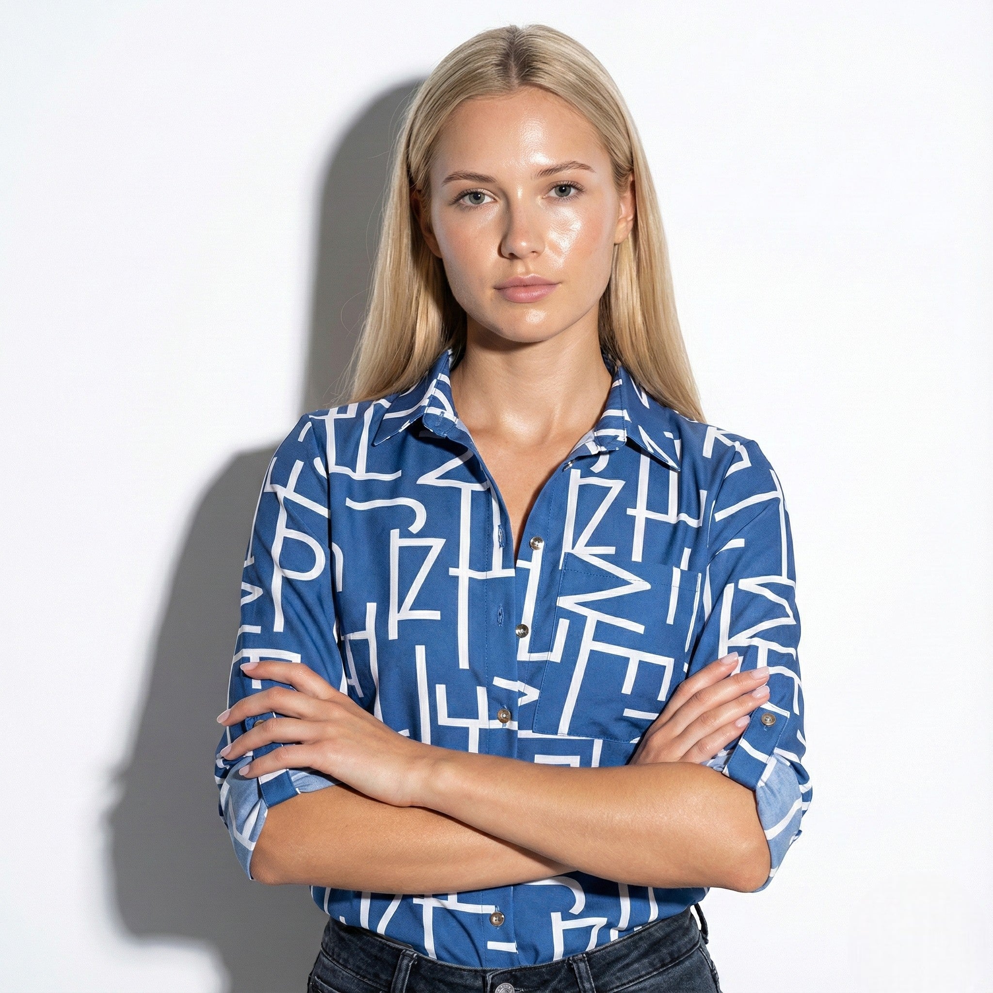 Elisa - Women's Classic Collared Blouse - Tops, T-shirts & Shirts - Blue - Jones & Smith