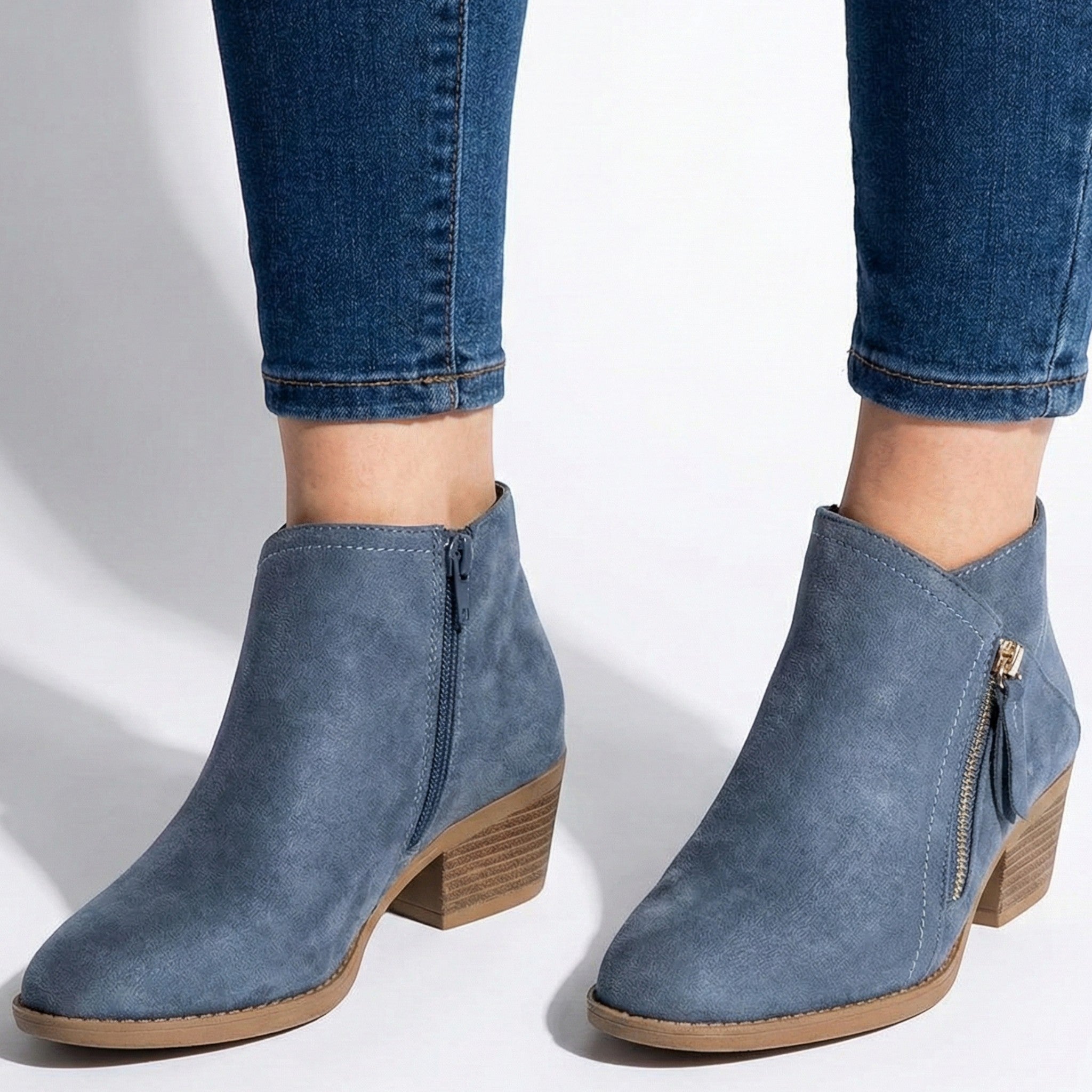 Eliza - Women's Suede Side Zip Ankle Boots - Shoes - Blue - Jones & Smith