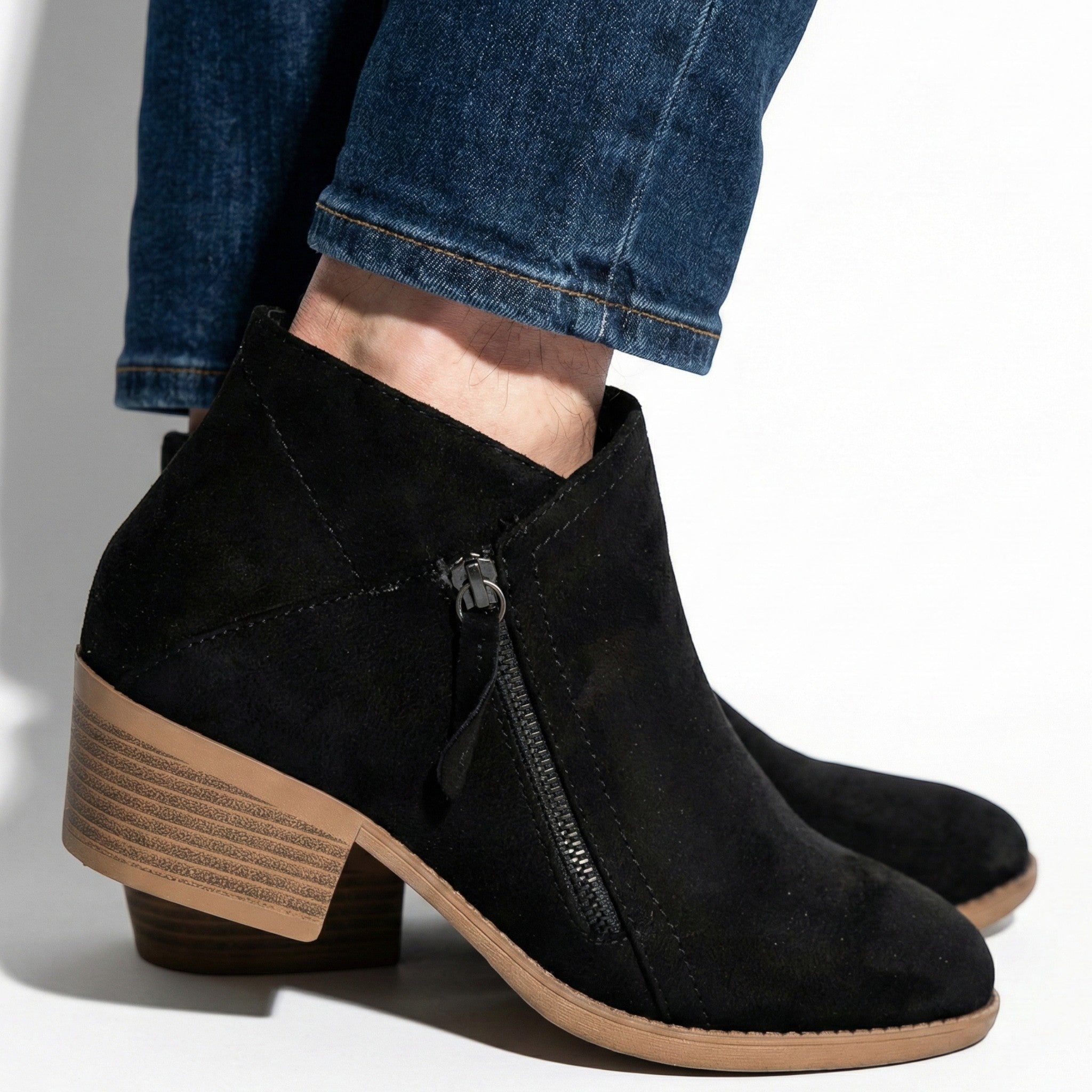Eliza - Women's Suede Side Zip Ankle Boots - Shoes - Black - Jones & Smith