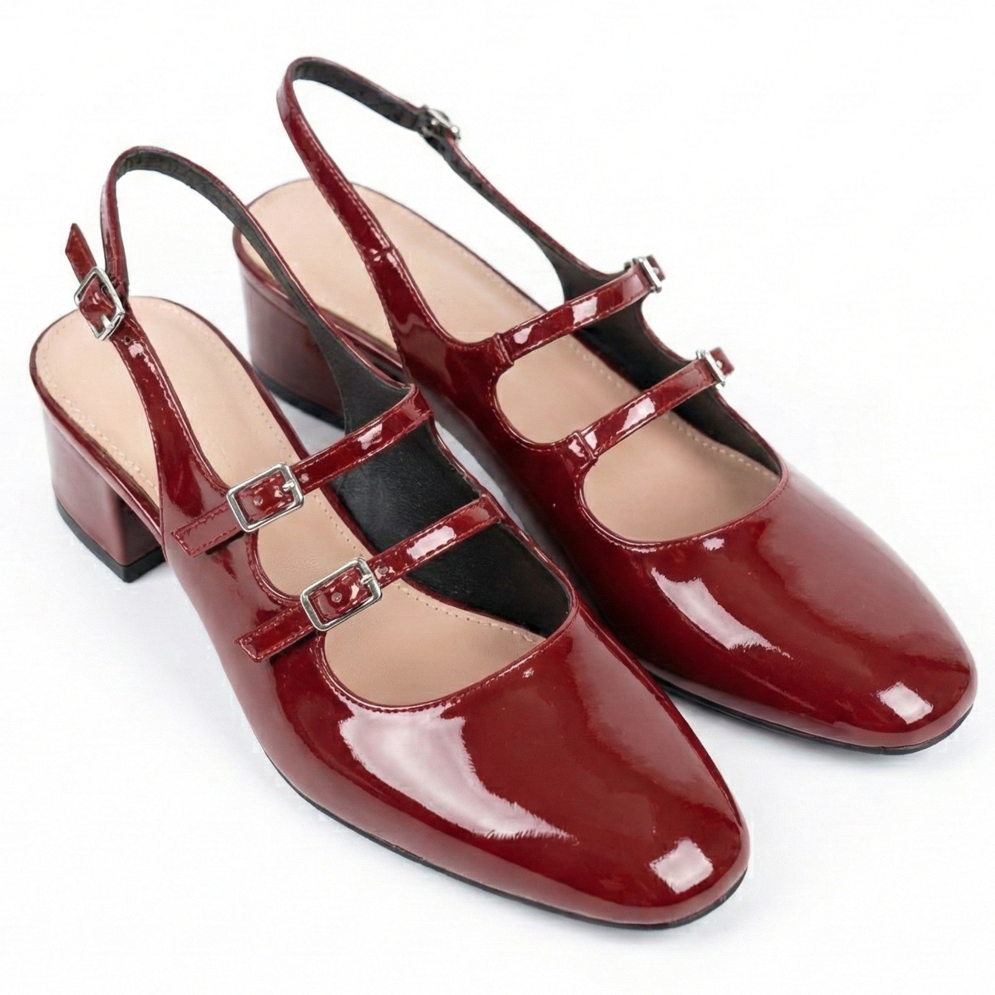 Ella - Women’s Leather Square Toe Mary Jane Shoes - Footwear - Red - Jones & Smith