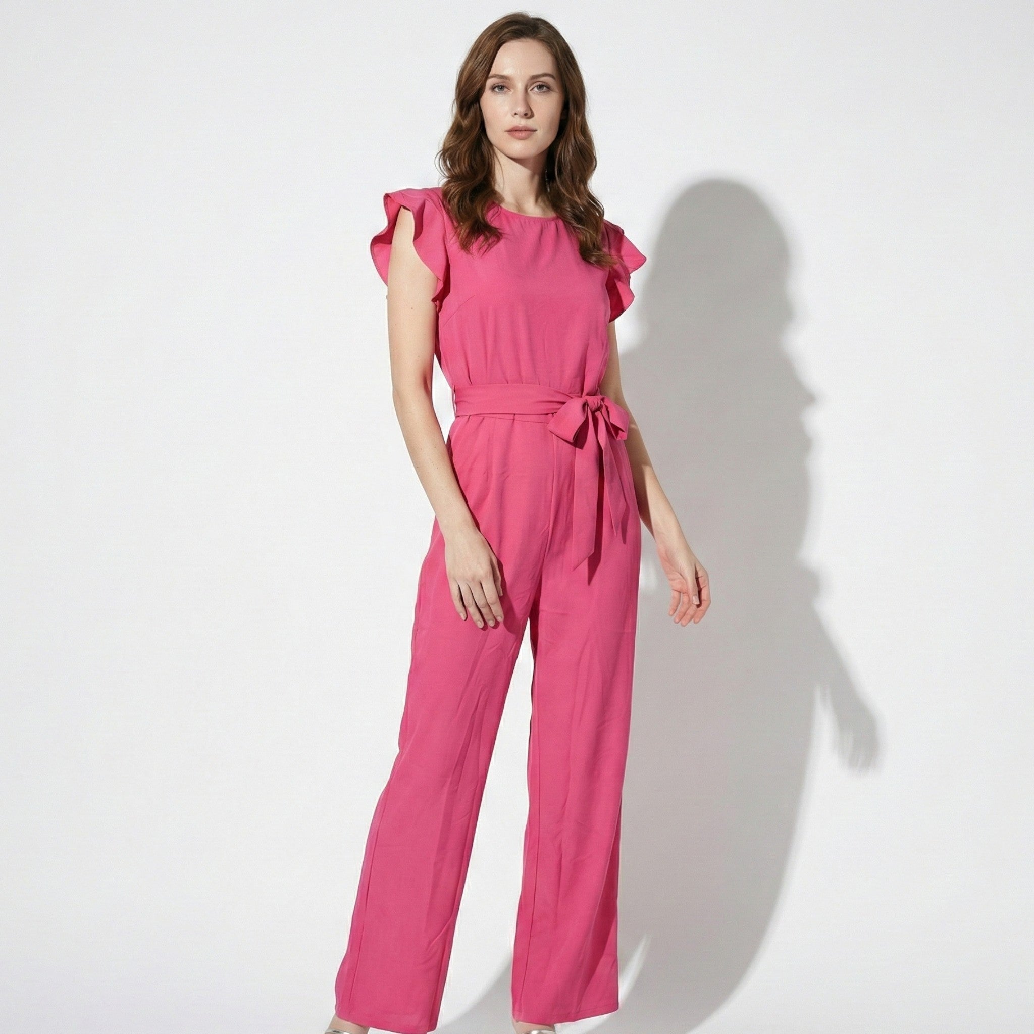 Ella - Women's Wide Leg Jumpsuit with Ruffle Sleeves - Jumpsuit - Pink - Jones & Smith