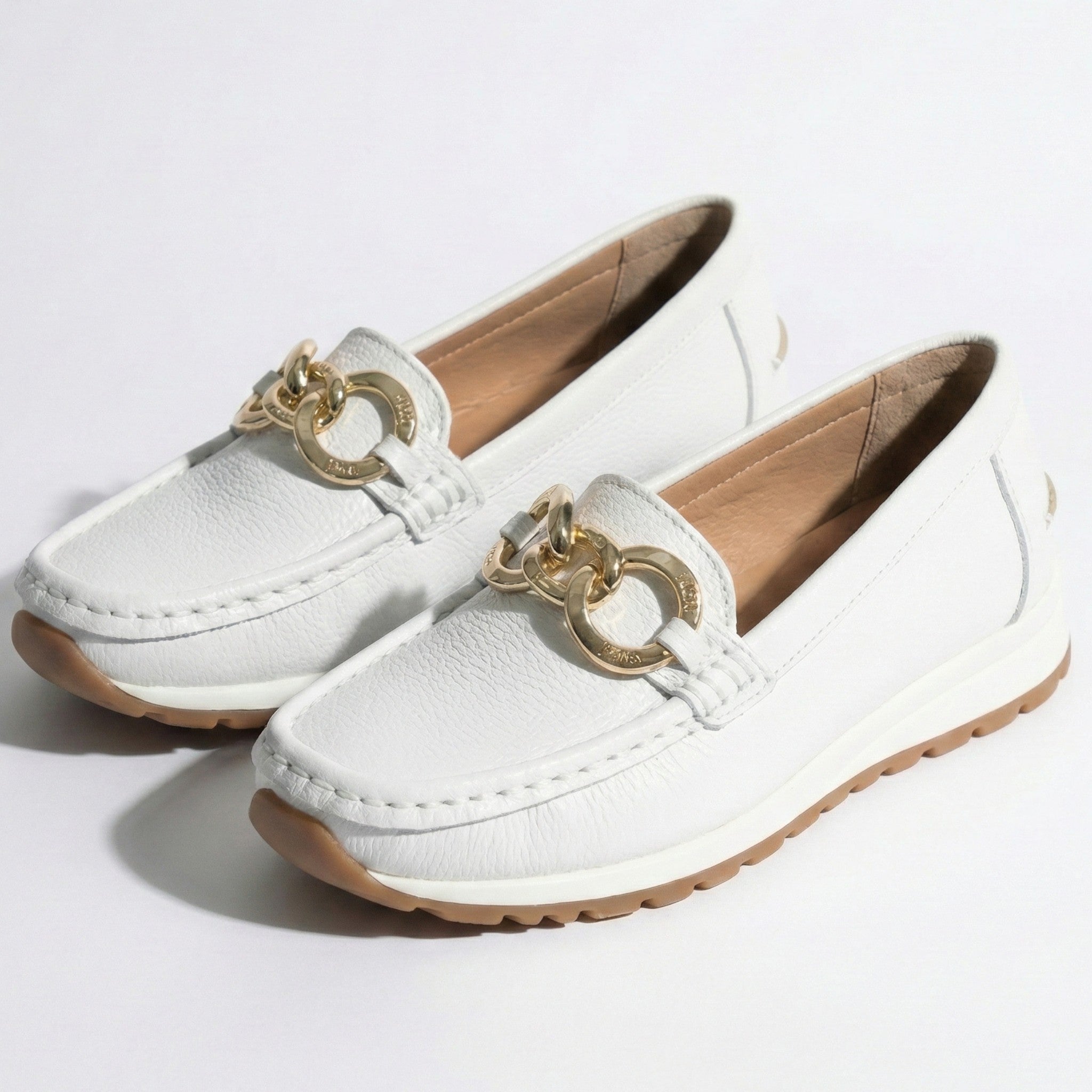 Ellie - Women's Flat Chain Buckled Loafers - Shoes - White - Jones & Smith
