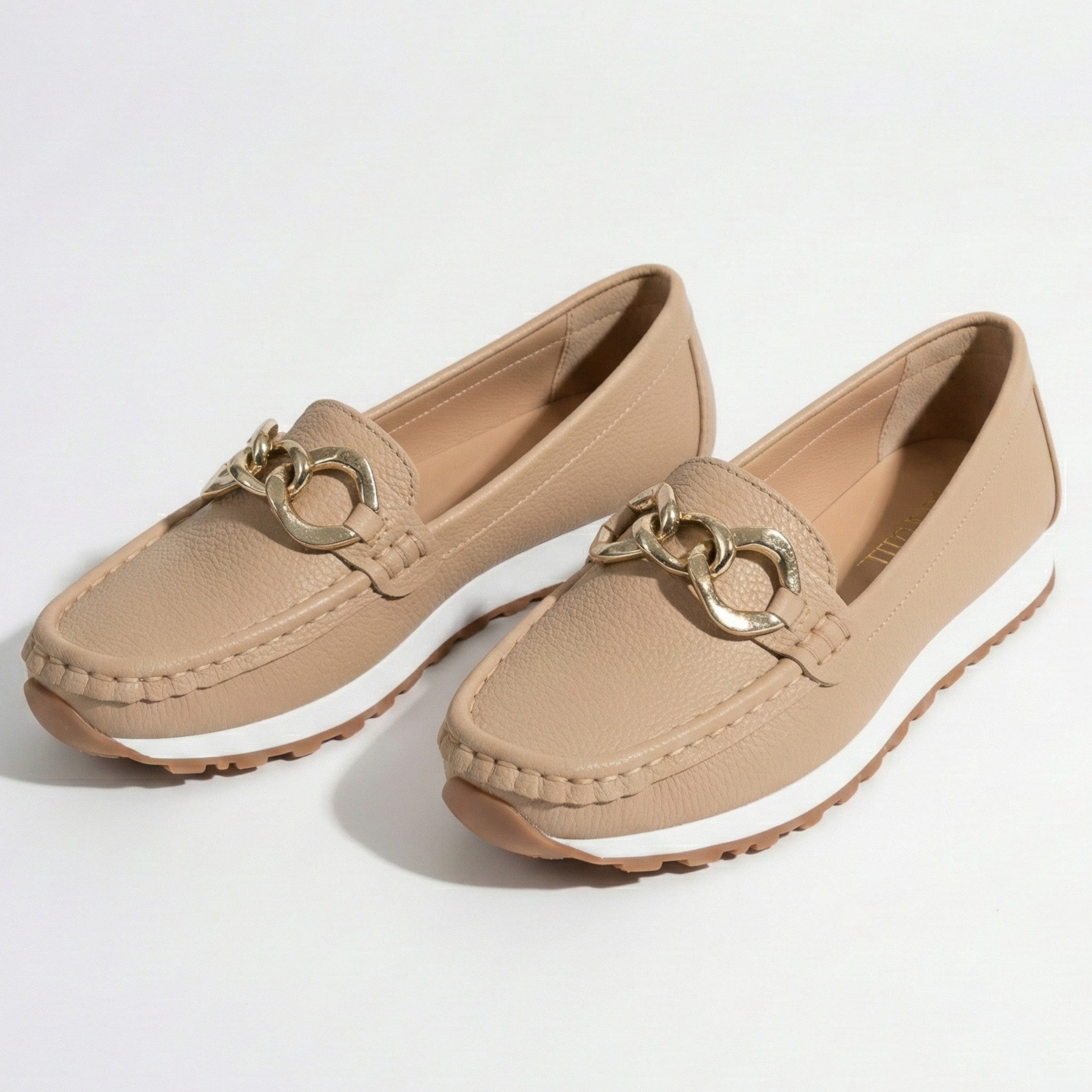 Ellie - Women's Flat Chain Buckled Loafers - Shoes - Khaki - Jones & Smith