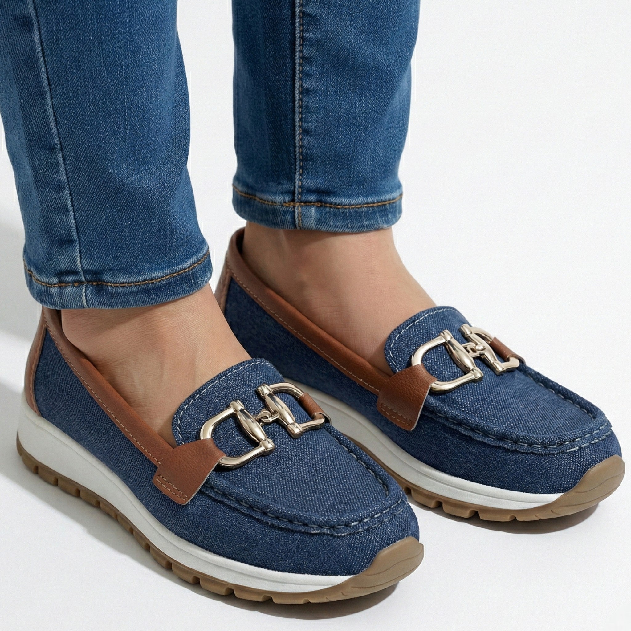 Ellie - Women's Flat Chain Buckled Loafers - Shoes - Blue - Jones & Smith