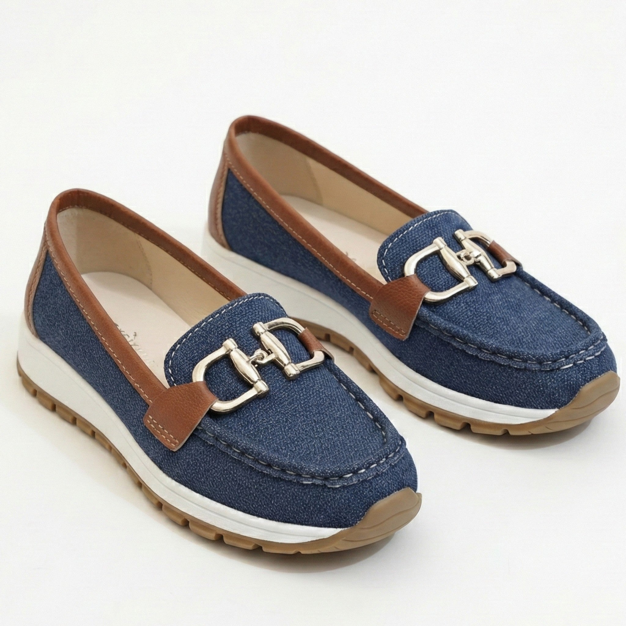 Ellie - Women's Flat Chain Buckled Loafers - Shoes - Blue - Jones & Smith