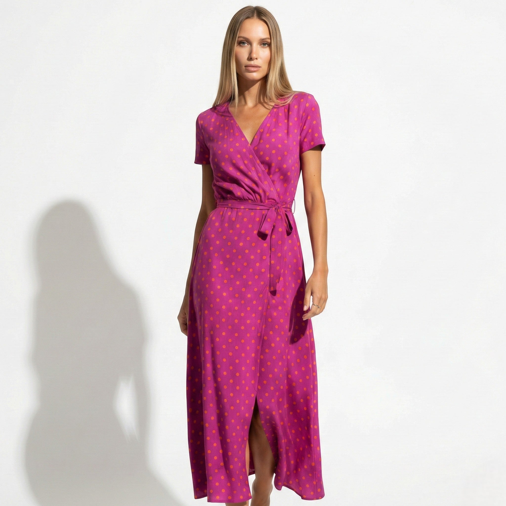 Emily - Women's Floral Wrap Maxi Dress with V - Neck - Dress - Red Dot - Jones & Smith