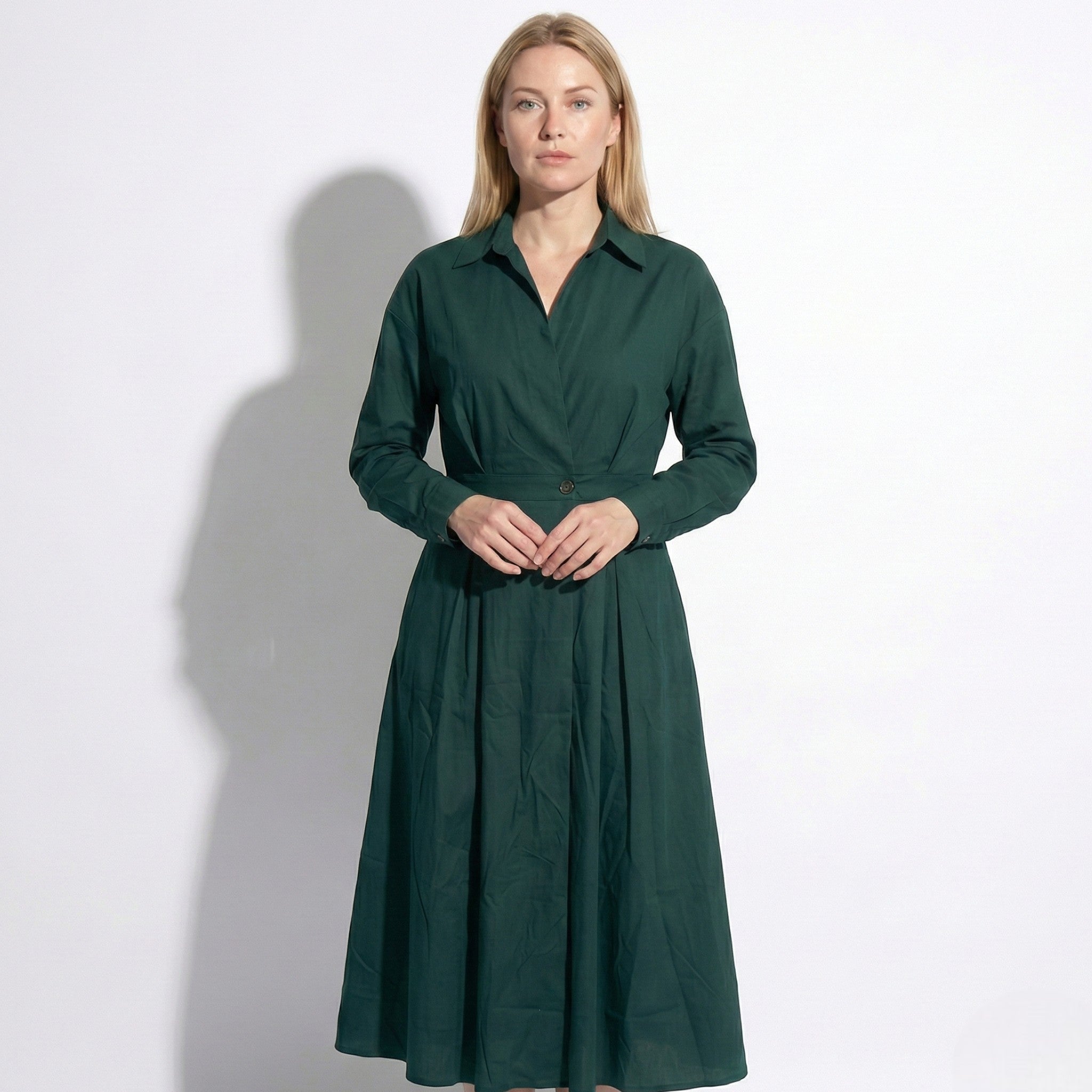 Emily - Women's Midi Shirt Dress with Buttons and Long Sleeves - Dresses - Black - Jones & Smith