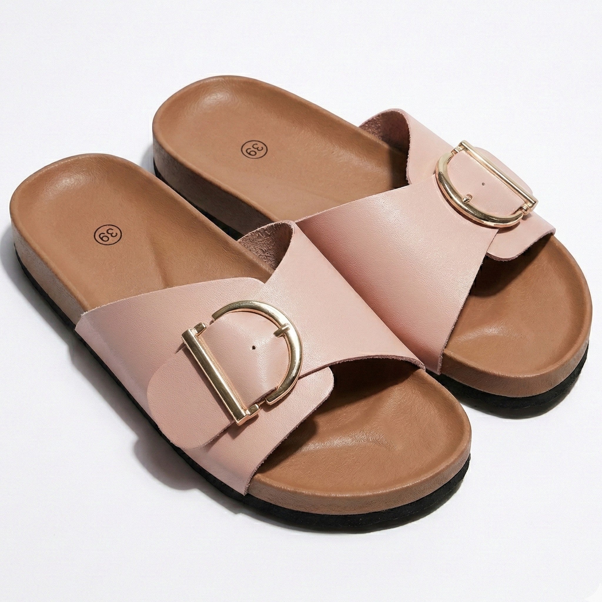 Evie - Women's Cork Mules with Buckle Strap Sandals - Sandals - Light Pink - Jones & Smith