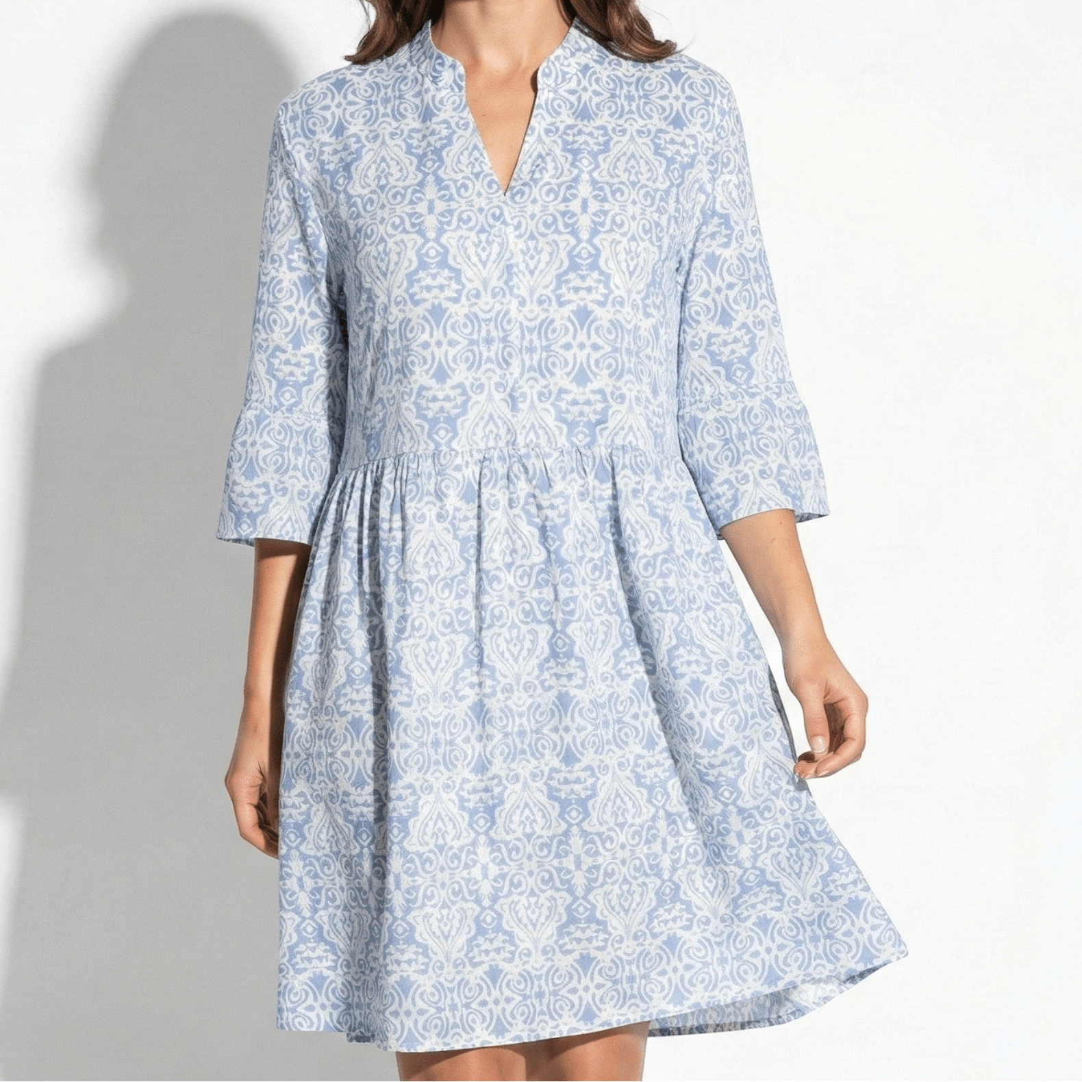Fiona - Women’s Printed Boho Midi Dress with Flared Sleeves - Women Dress - Blue - Jones & Smith