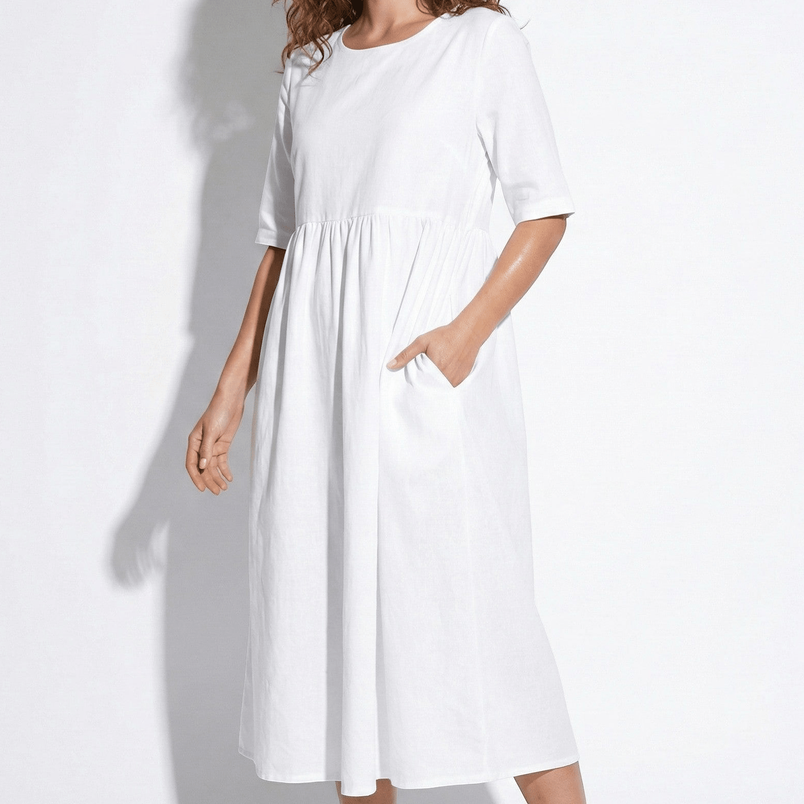 Florence - Women's Breathable Midi Dress with Functional Pockets - Dress - White - Jones & Smith