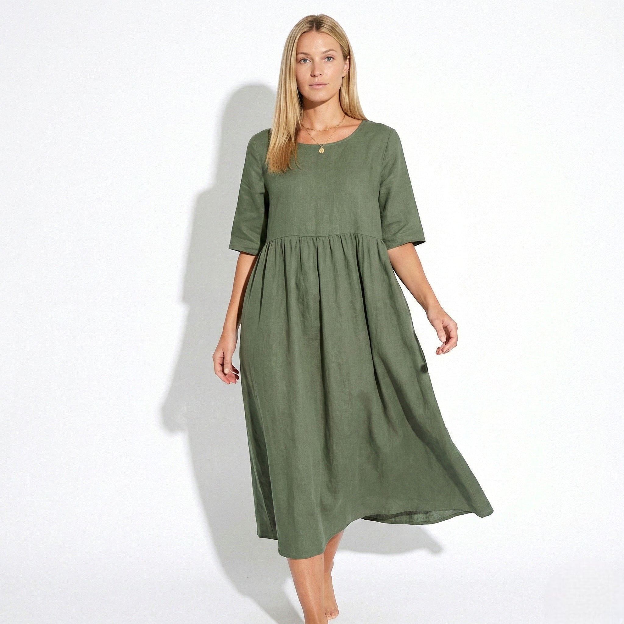 Florence - Women's Breathable Midi Dress with Functional Pockets - Dress - Green - Jones & Smith