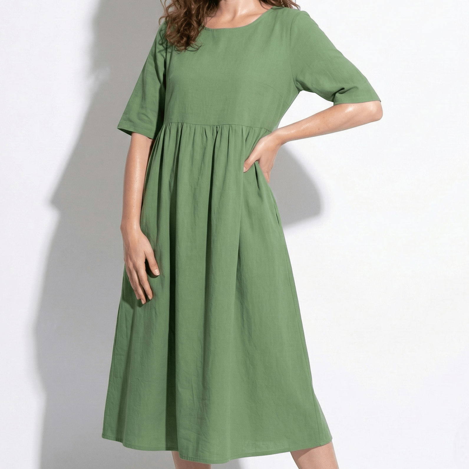Florence - Women's Breathable Midi Dress with Functional Pockets - Dress - Light Green - Jones & Smith
