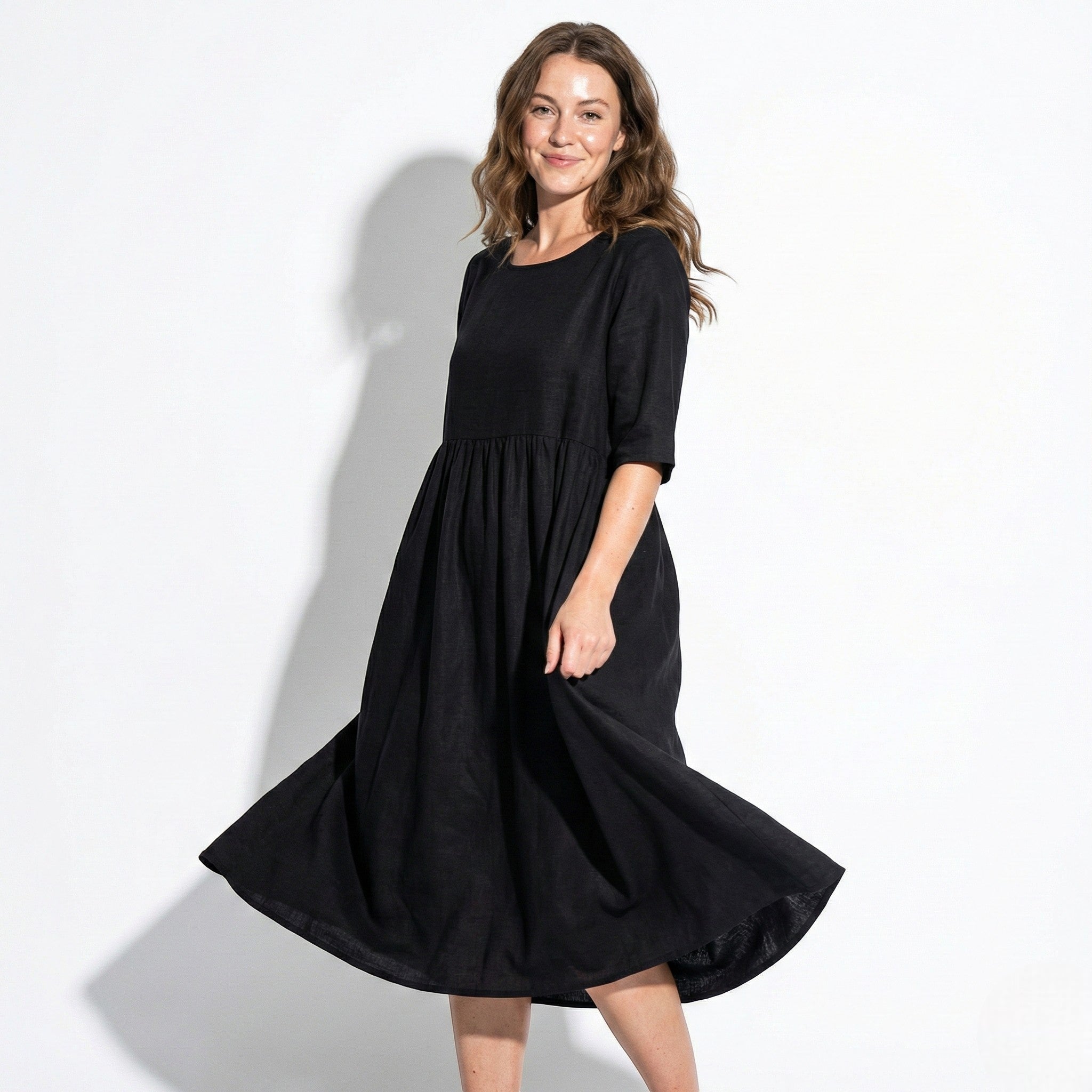 Florence - Women's Breathable Midi Dress with Functional Pockets - Dress - Black - Jones & Smith