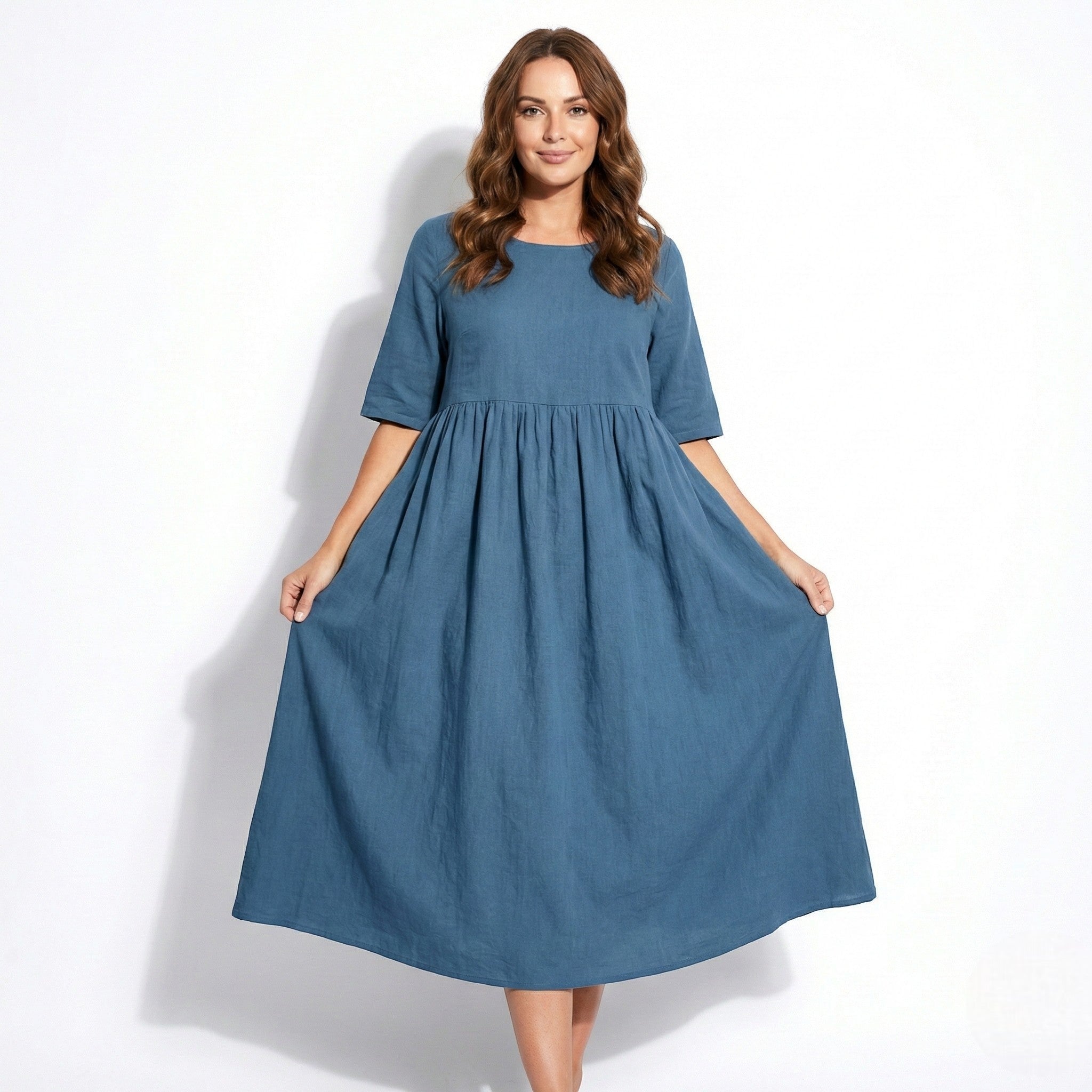 Florence - Women's Breathable Midi Dress with Functional Pockets - Dress - Blue - Jones & Smith