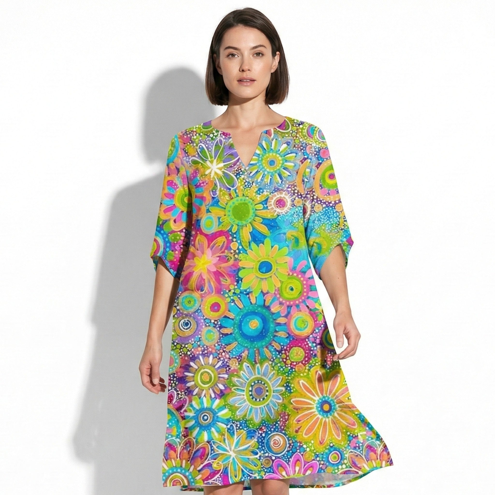 Florence - Women's Floral Print V - Neck Midi Dress - Women Dress - Green - Jones & Smith