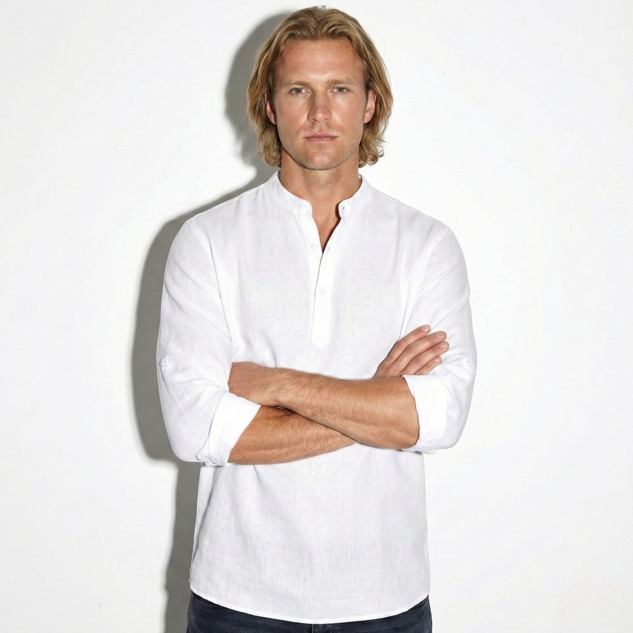 Freddie - Men's Casual Long Sleeve Shirt with Open Collar - Shirt - White - Jones & Smith