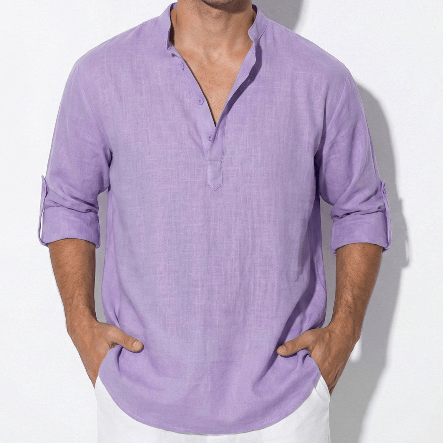 Freddie - Men's Casual Long Sleeve Shirt with Open Collar - Shirt - Purple - Jones & Smith