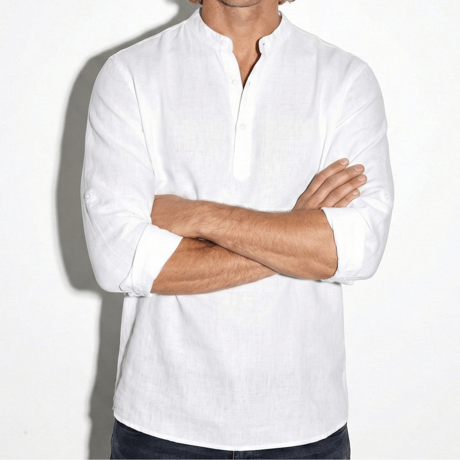 Freddie - Men's Casual Long Sleeve Shirt with Open Collar - Shirt - White - Jones & Smith