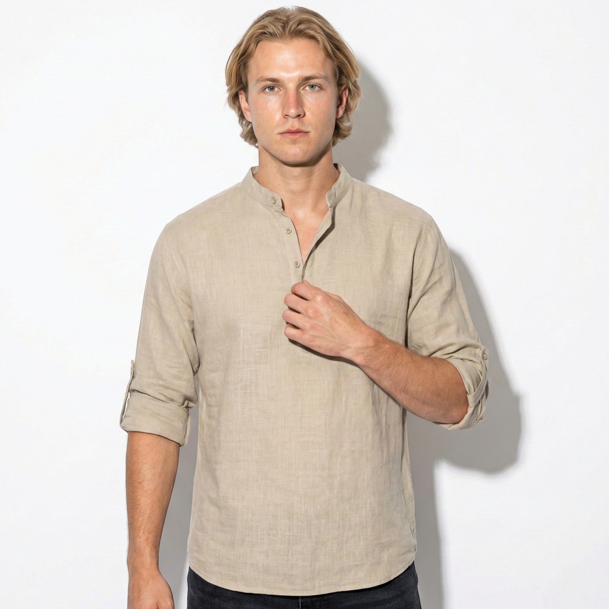 Freddie - Men's Casual Long Sleeve Shirt with Open Collar - Shirt - Brown - Jones & Smith