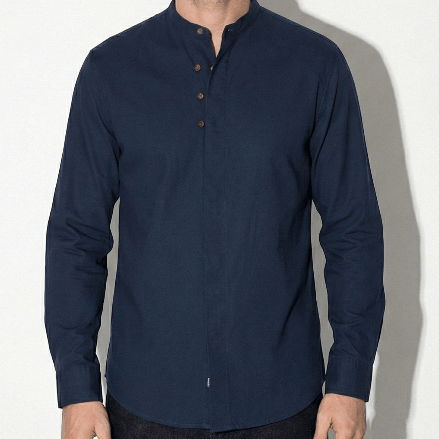 Freddie - Men's Long Sleeve Shirt with High Collar and Buttons - Shirt - Dark Blue - Jones & Smith