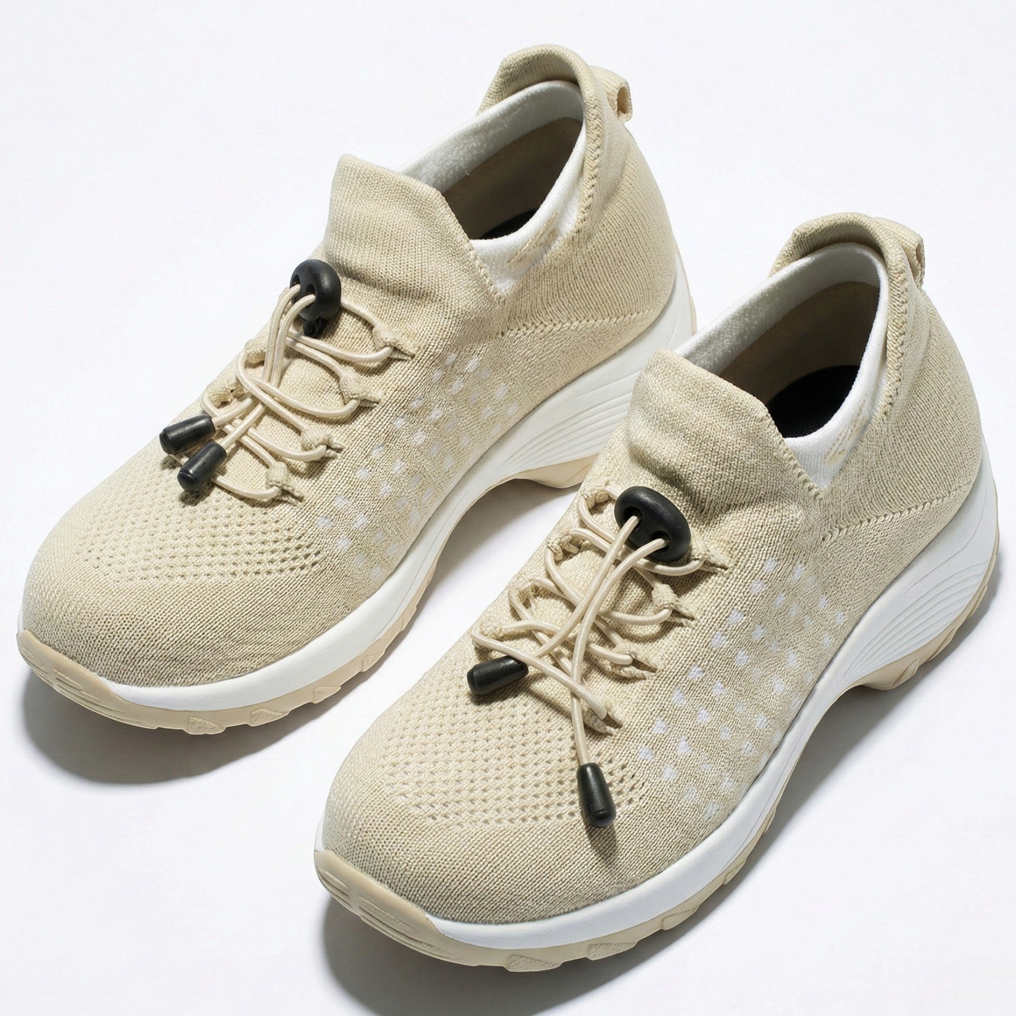 Freya - Women’s Lightweight Breathable Trainers with Toggle Laces - Trainers - Beige - Jones & Smith
