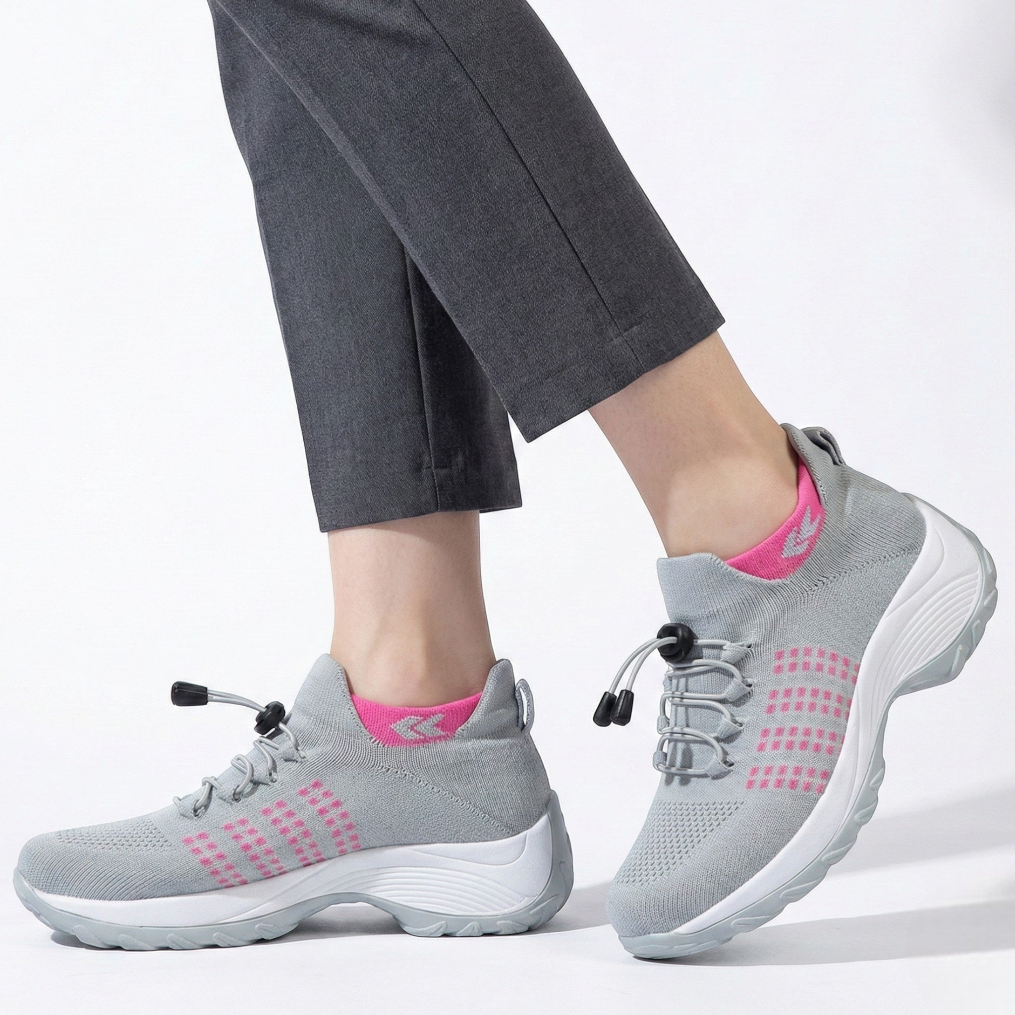 Freya - Women’s Lightweight Breathable Trainers with Toggle Laces - Trainers - Grey - Jones & Smith