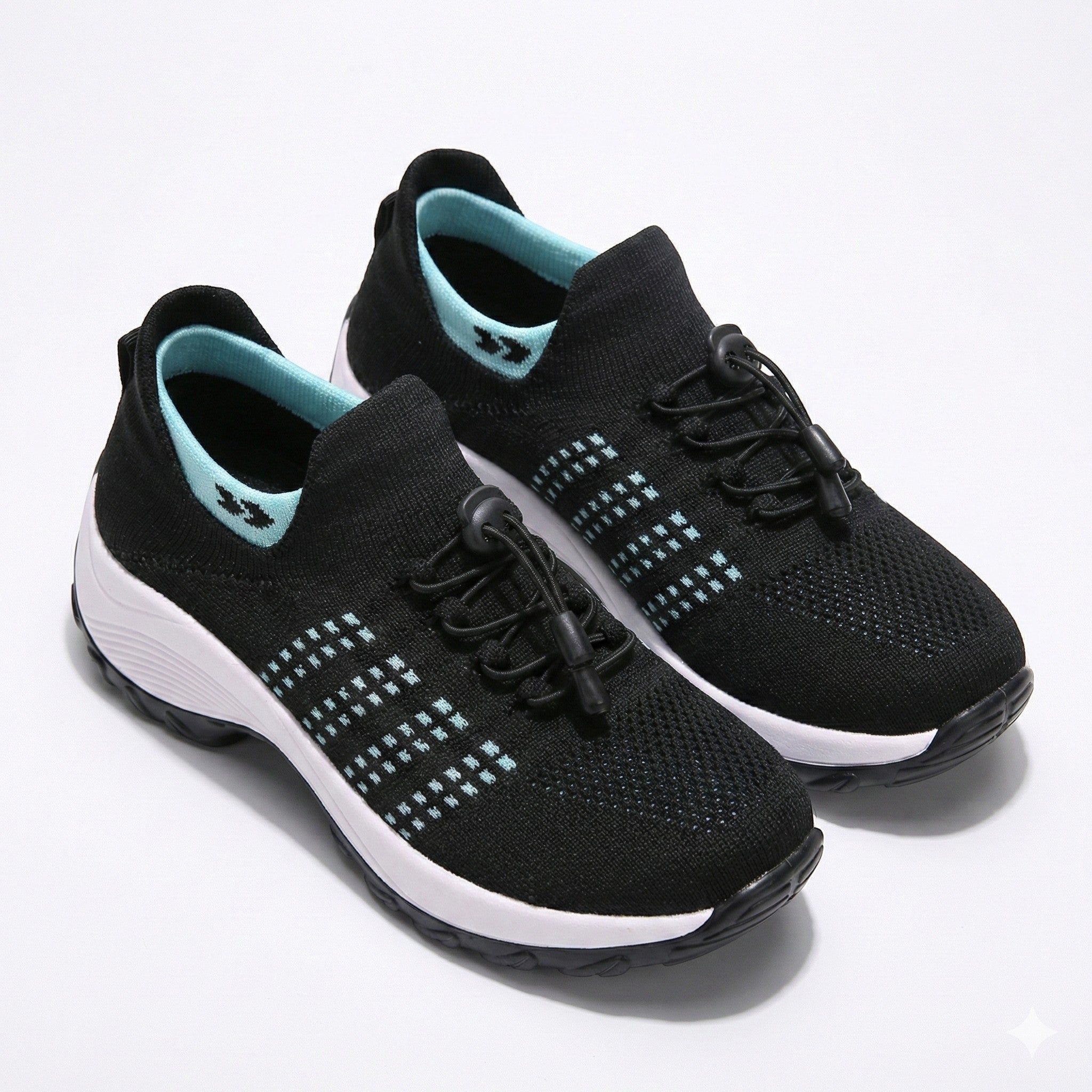 Freya - Women’s Lightweight Breathable Trainers with Toggle Laces - Trainers - Black - Moon - Jones & Smith