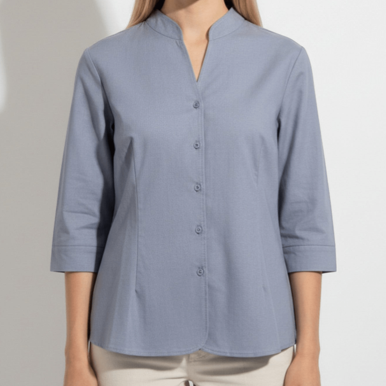 Gemma - Women’s Textured Linen Blouse with Stand - Up Collar - Women Blouse - Red - Jones & Smith