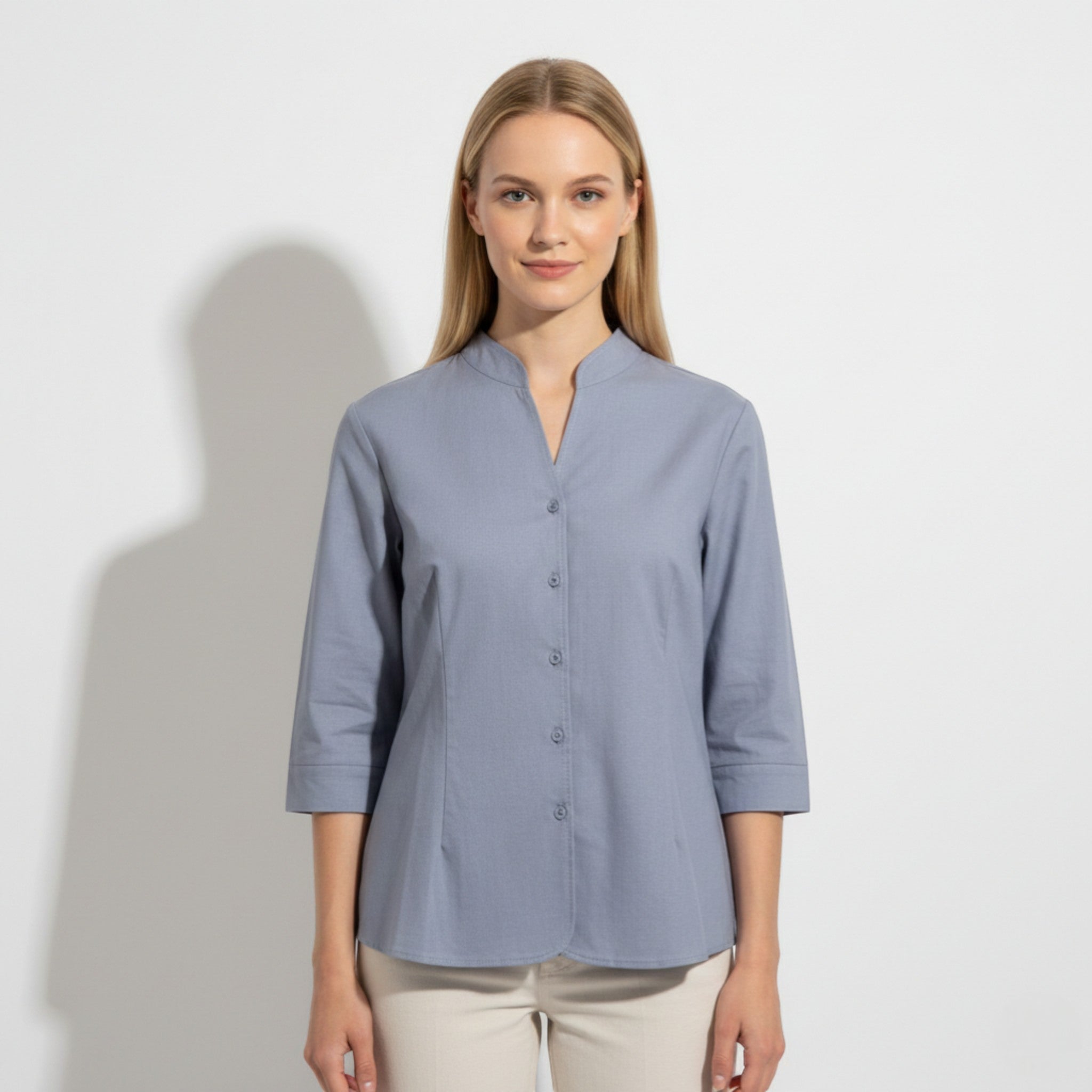 Gemma - Women’s Textured Linen Blouse with Stand - Up Collar - Women Blouse - Red - Jones & Smith