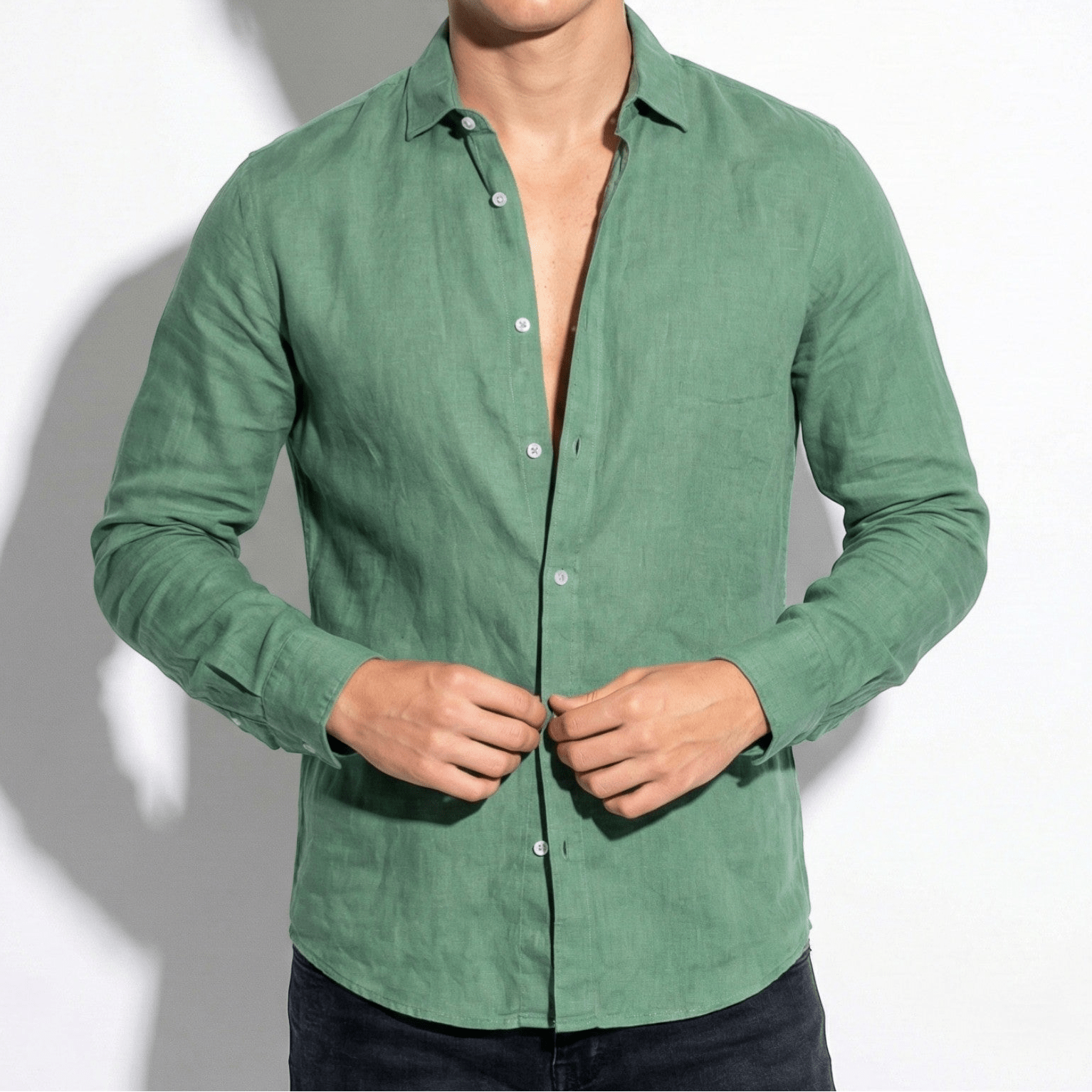 George - Men's Lightweight Long Sleeve Shirt with Button Front - Shirt - Green - Jones & Smith