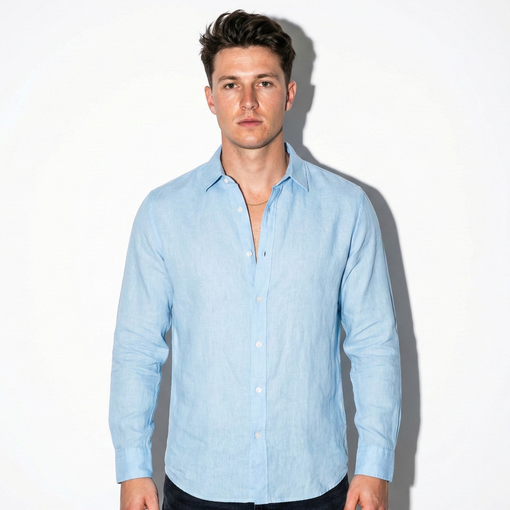 George - Men's Lightweight Long Sleeve Shirt with Button Front - Shirt - Blue - Jones & Smith