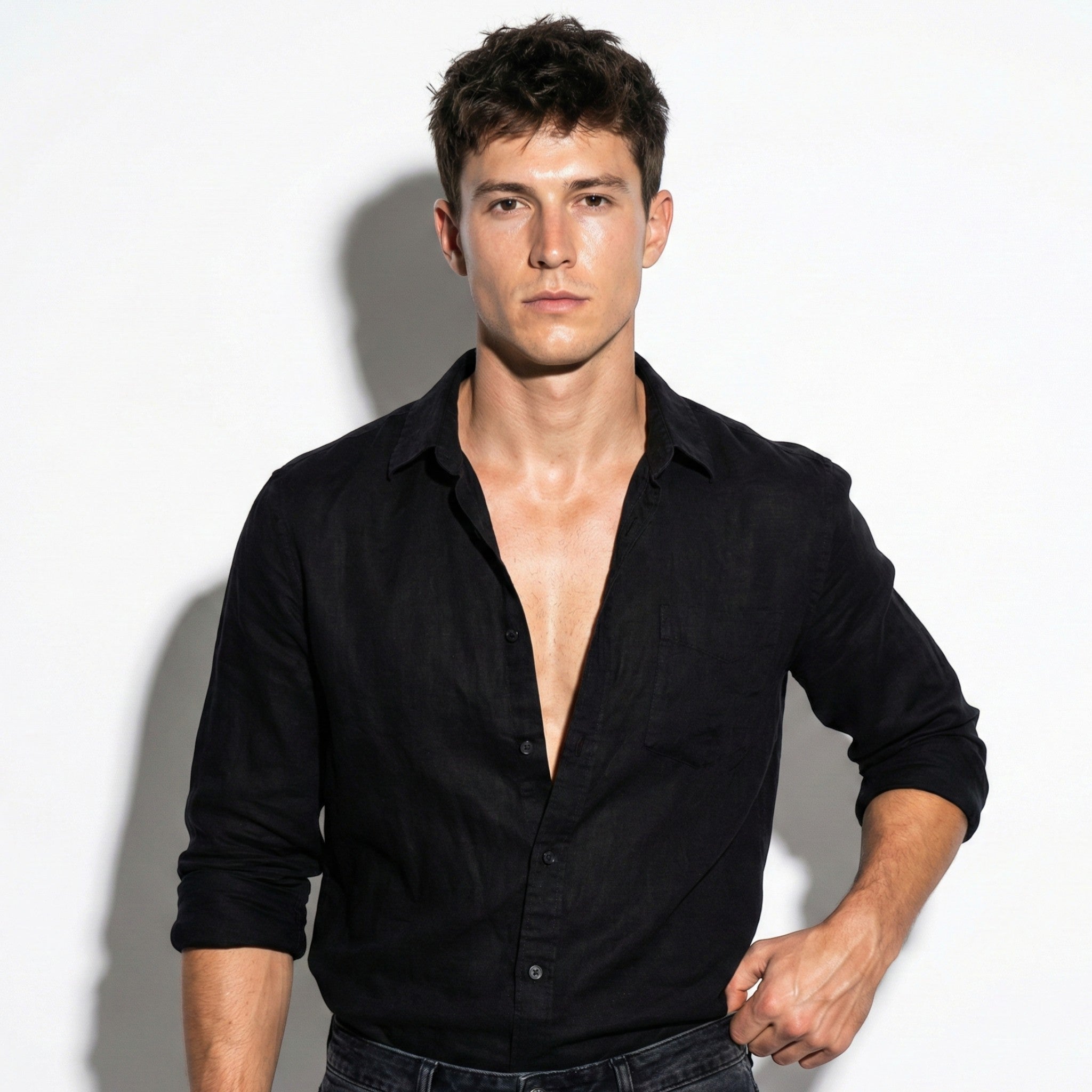 George - Men's Lightweight Long Sleeve Shirt with Button Front - Shirt - Black - Jones & Smith