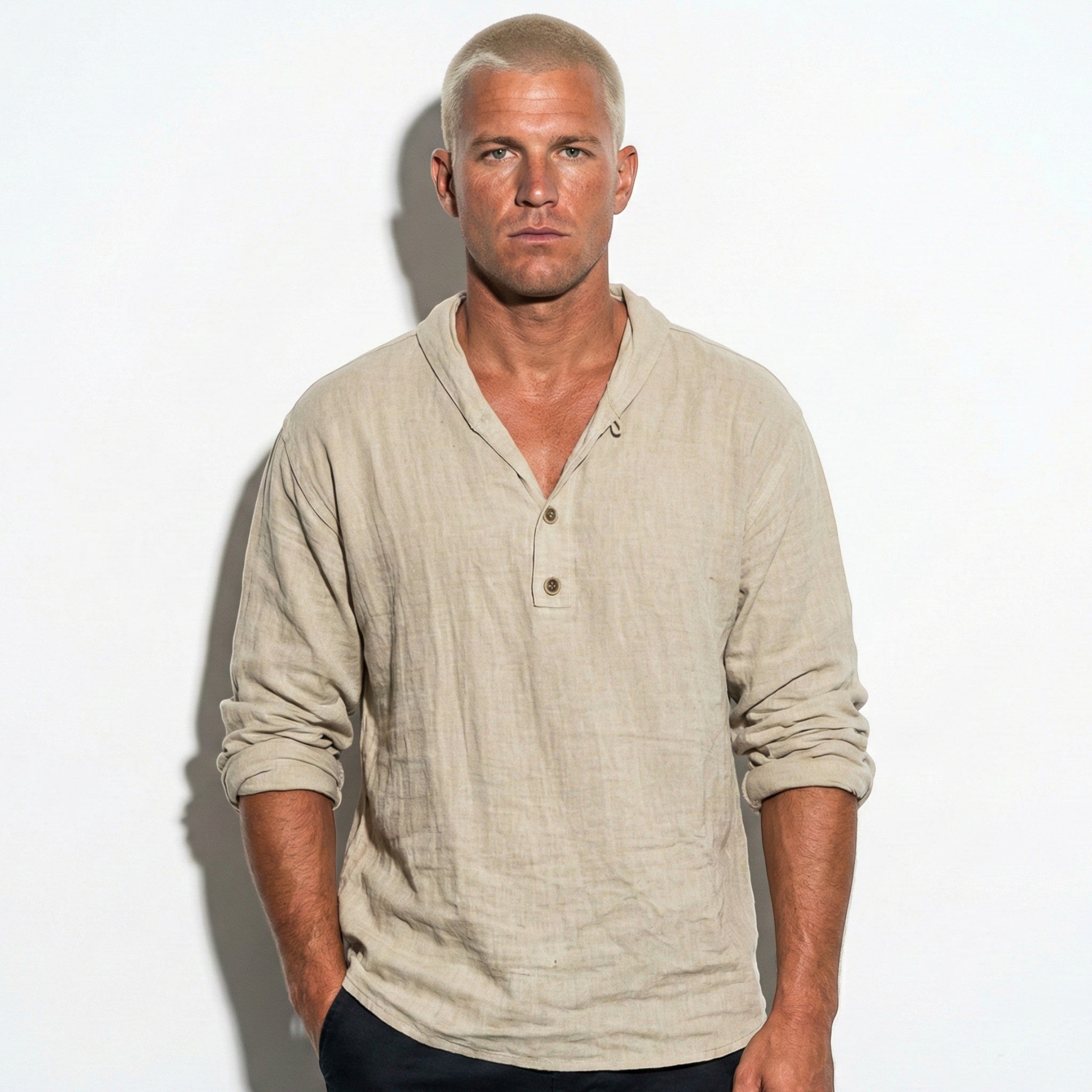 George - Men's Long Sleeve Casual V - Neck Shirt - Shirt - Brown - Jones & Smith