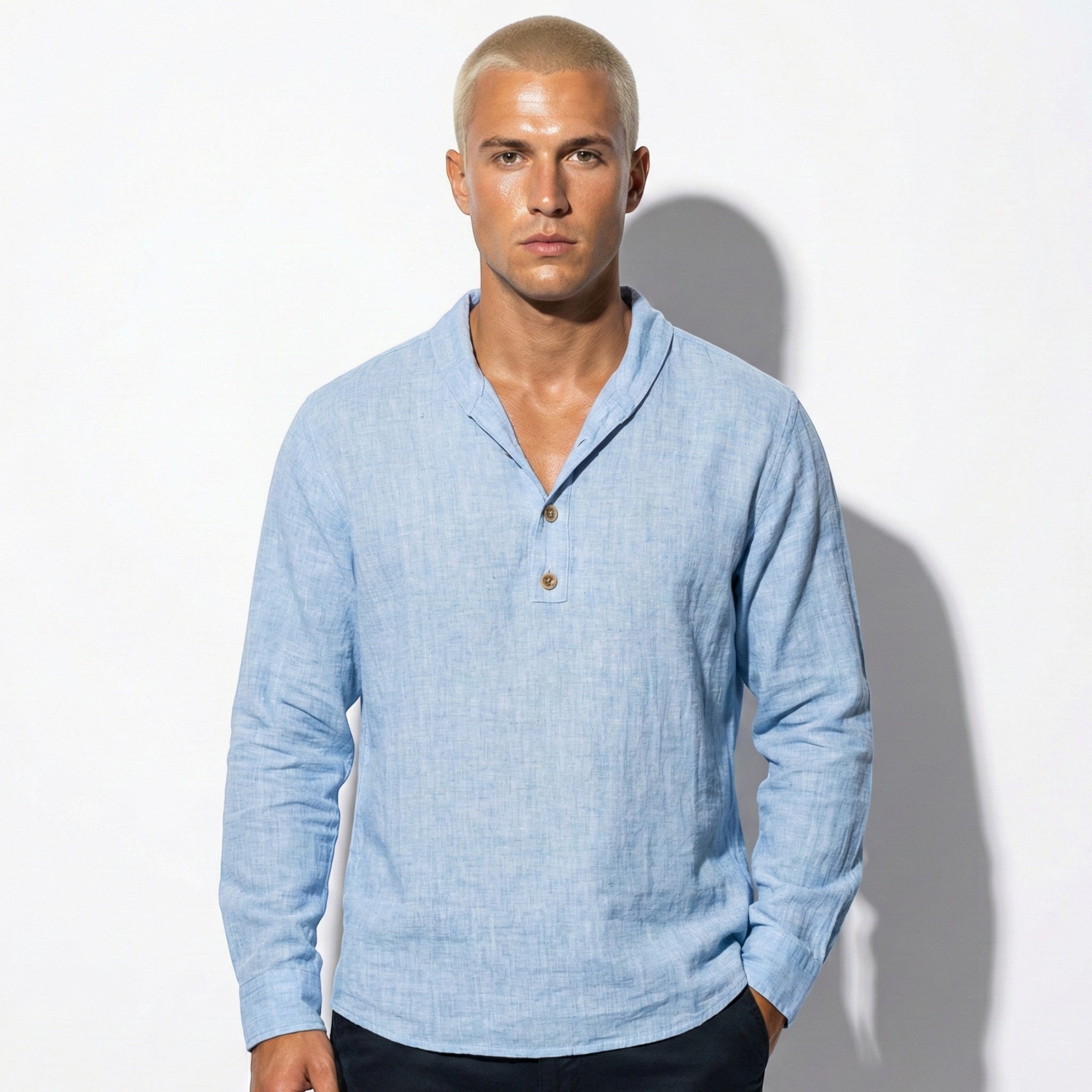 George - Men's Long Sleeve Casual V - Neck Shirt - Shirt - Blue - Jones & Smith