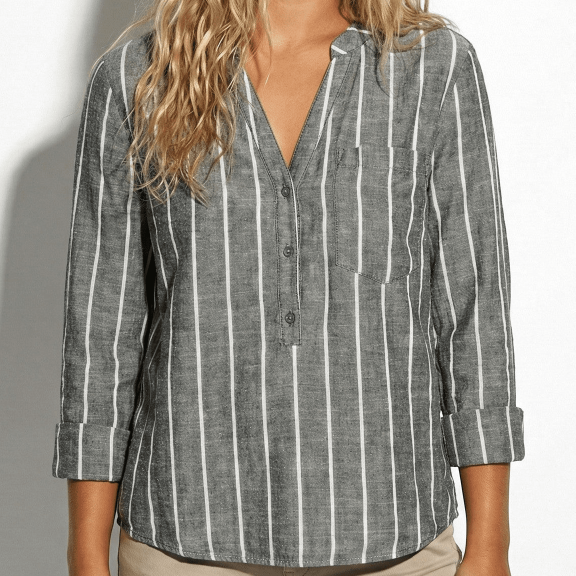 Georgia - Women's Lightweight Striped Blouse - Tops, T-shirts & Shirts - Charcoal - Jones & Smith