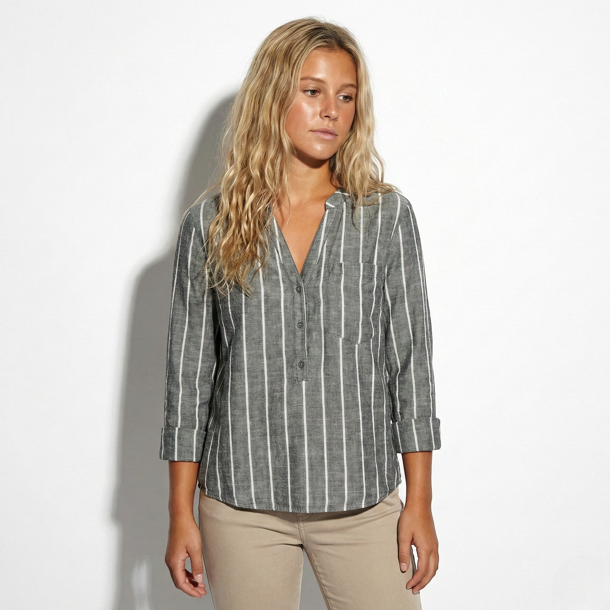 Georgia - Women's Lightweight Striped Blouse - Tops, T-shirts & Shirts - Charcoal - Jones & Smith