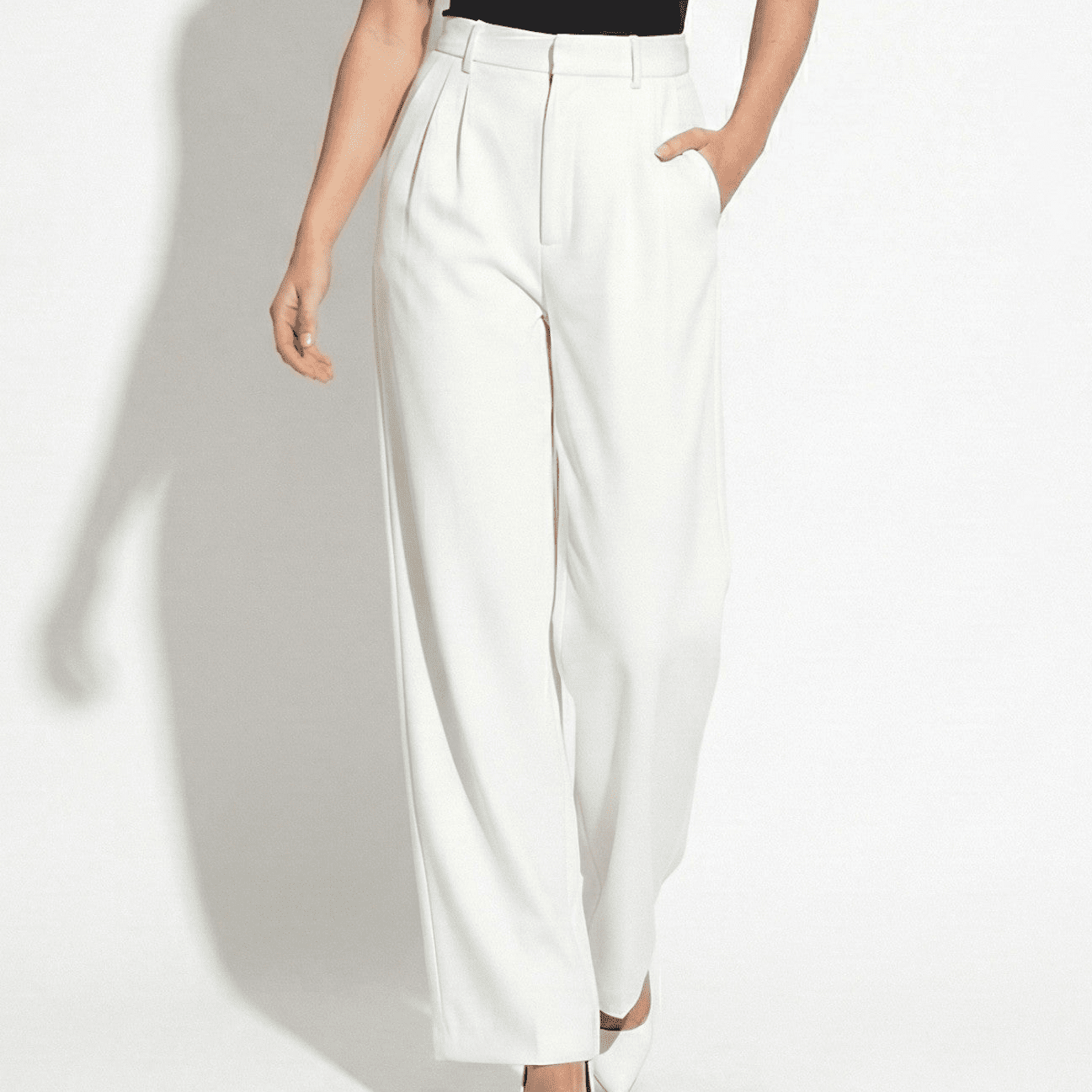 Georgia - Women's Relaxed Fit High - Waist Pleated Wide - Leg Trousers - Pants - White - Jones & Smith
