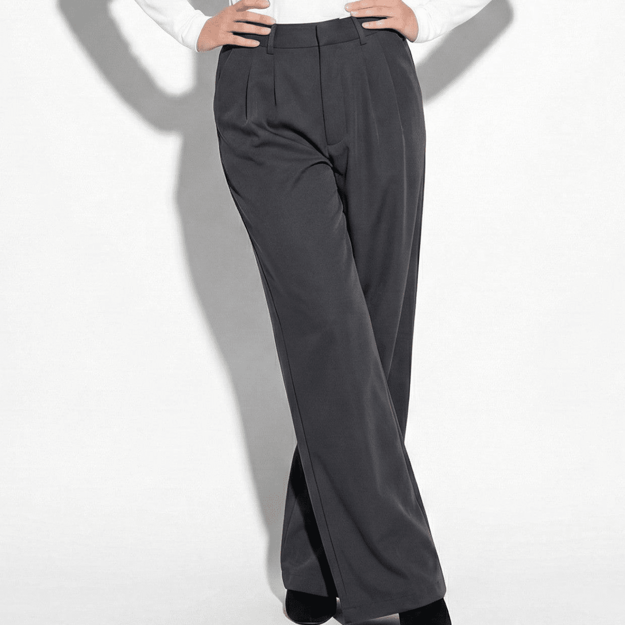 Georgia - Women's Relaxed Fit High - Waist Pleated Wide - Leg Trousers - Pants - Dark grey - Jones & Smith