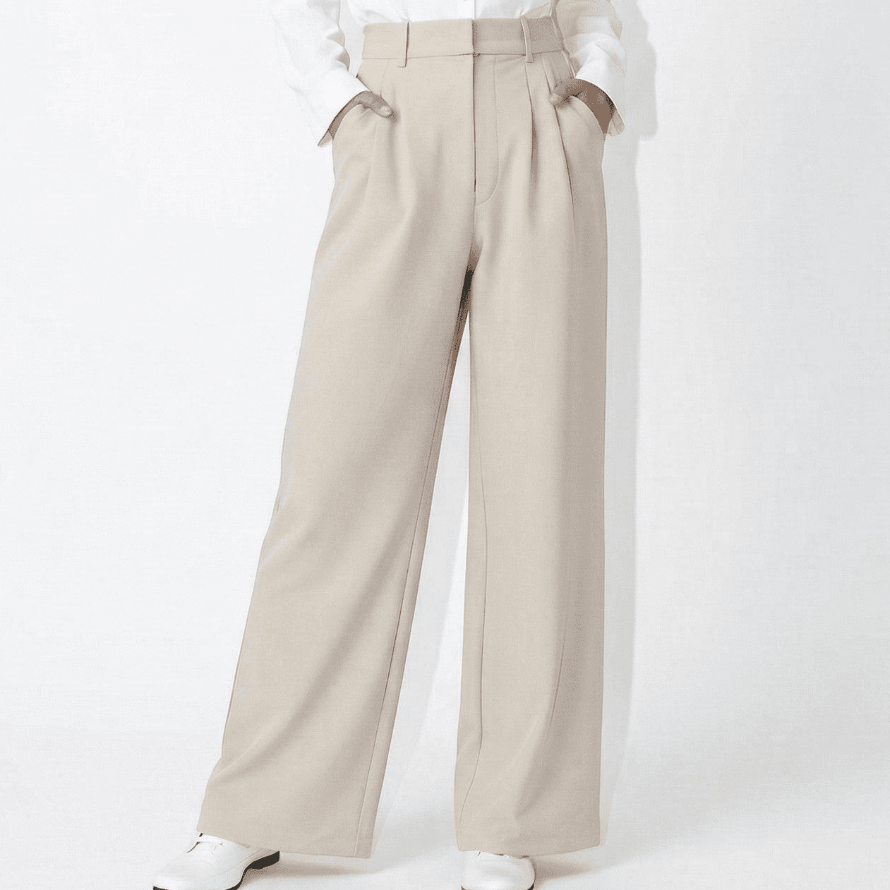 Georgia - Women's Relaxed Fit High - Waist Pleated Wide - Leg Trousers - Pants - Cream - Jones & Smith