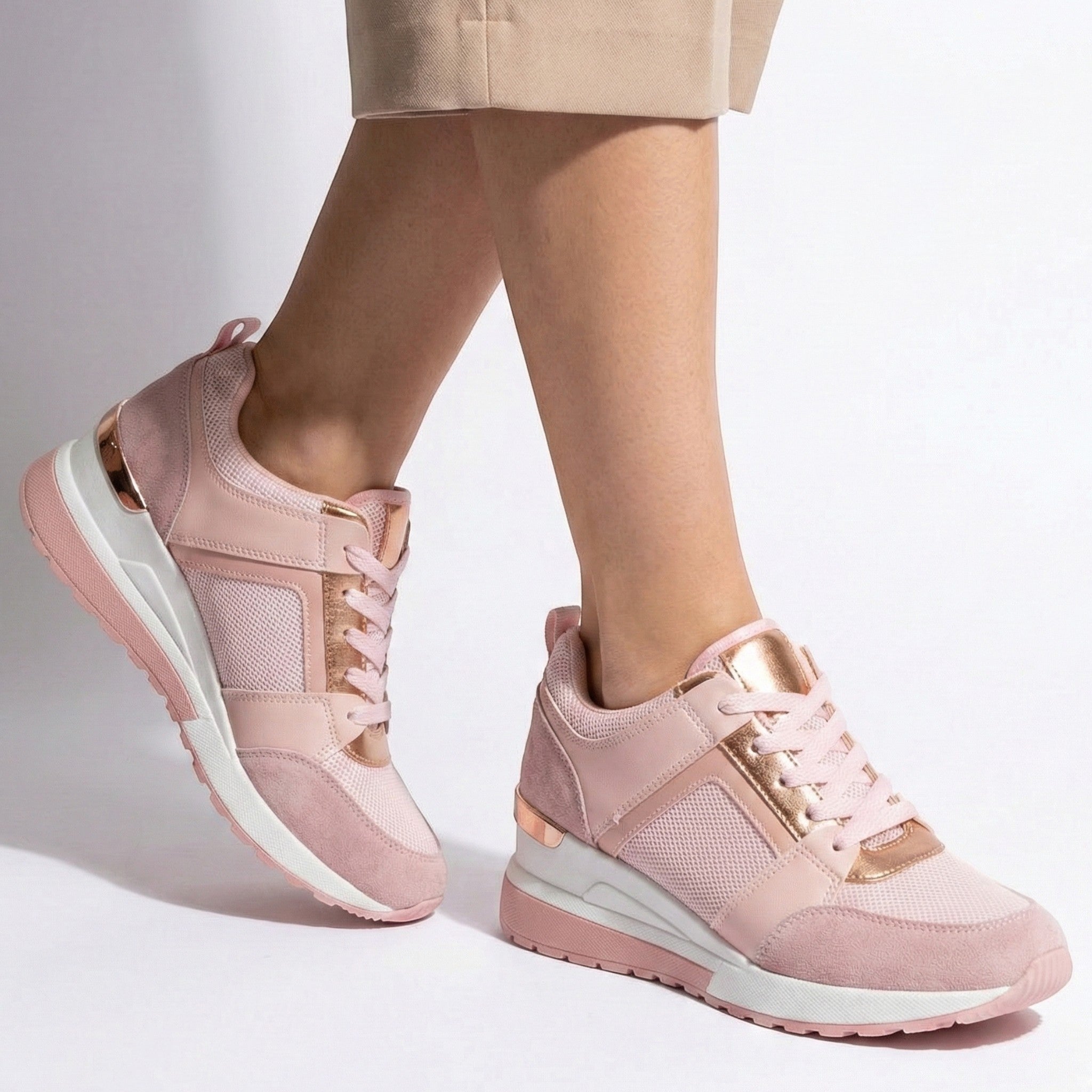 Georgia - Women’s Wedge Heel Trainers with Metallic Accents - Shoes - Pink - Jones & Smith