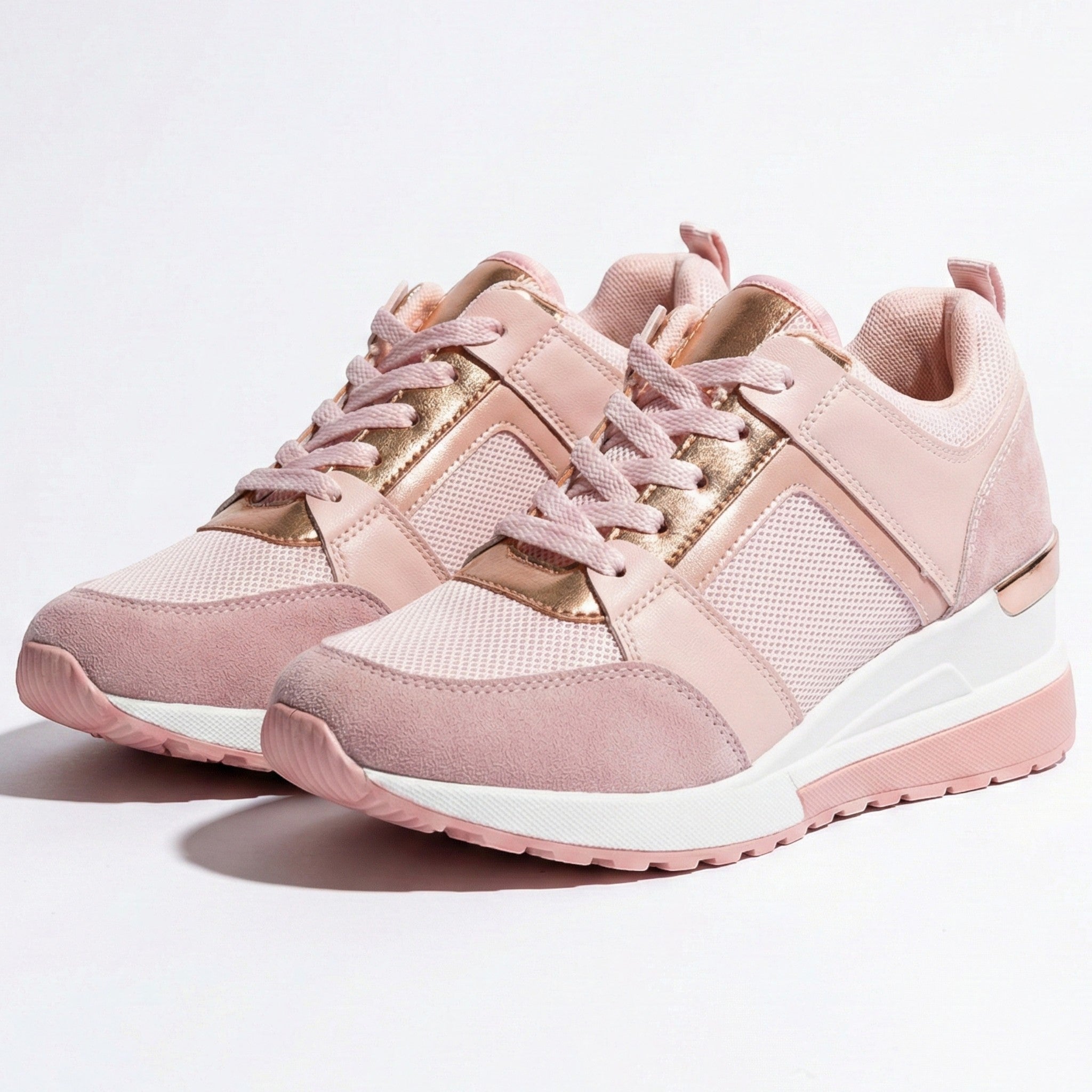 Georgia - Women’s Wedge Heel Trainers with Metallic Accents - Shoes - Pink - Jones & Smith