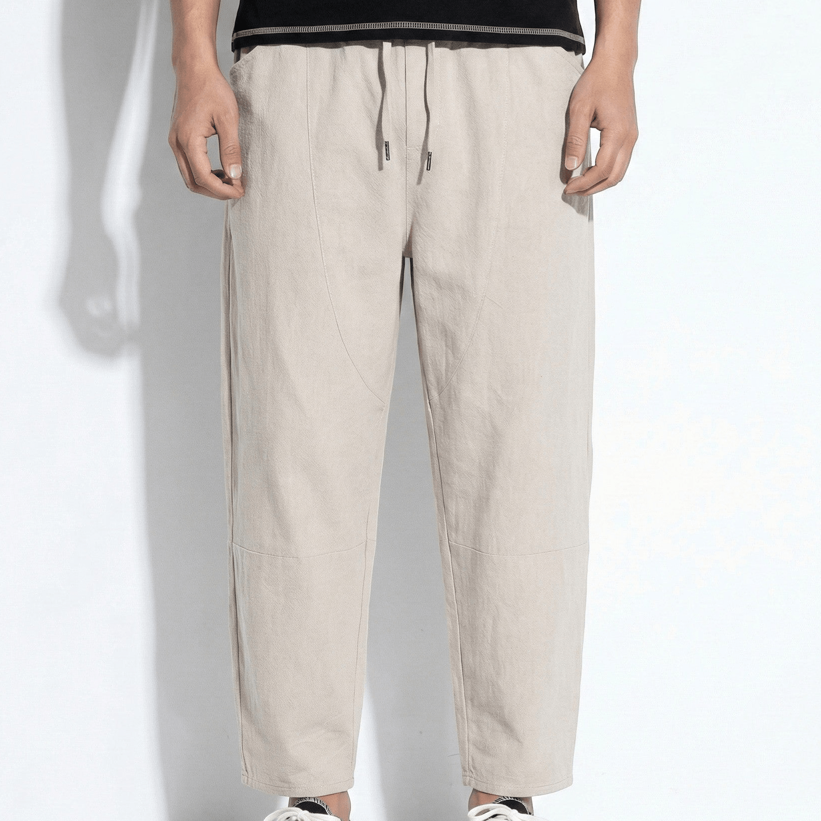 Gerald - Men's Cropped Relaxed Loose Trousers - Pants - Khaki - Jones & Smith