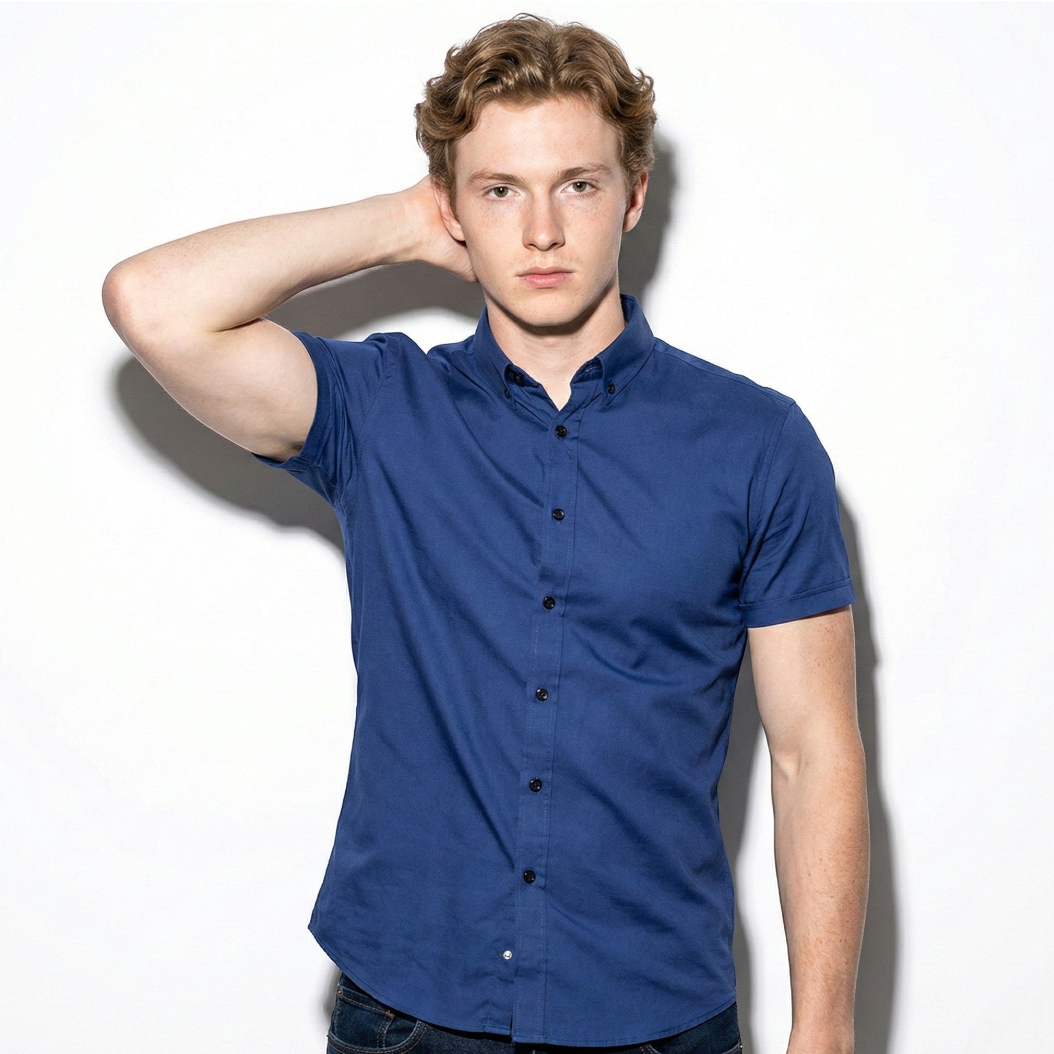 Gerald - Men's Slim - Fit Short Sleeve Shirt with Button Front - Shirts - Dark Blue - Jones & Smith