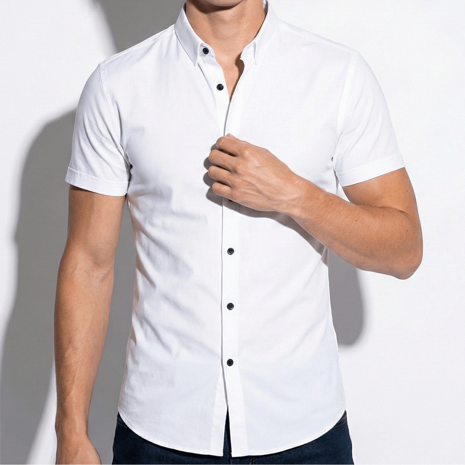 Gerald - Men's Slim - Fit Short Sleeve Shirt with Button Front - Shirts - White - Jones & Smith