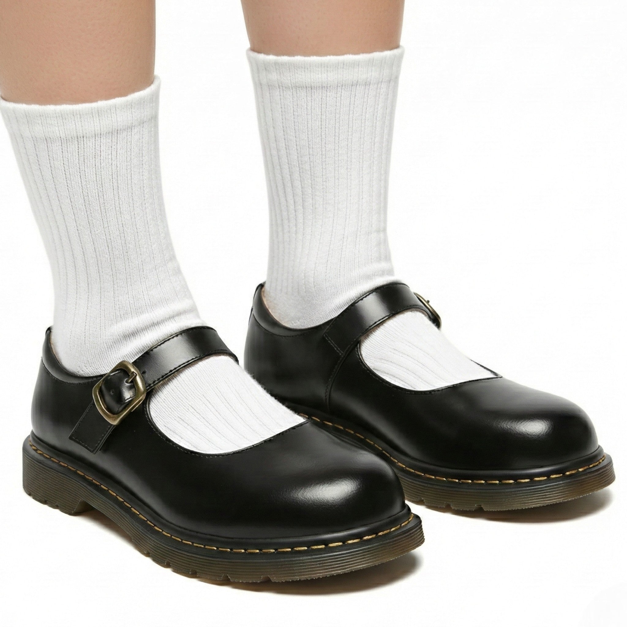 Grace - Women's Buckle Strap Mary Jane Shoes with Square Heel - Shoes - Black - Jones & Smith