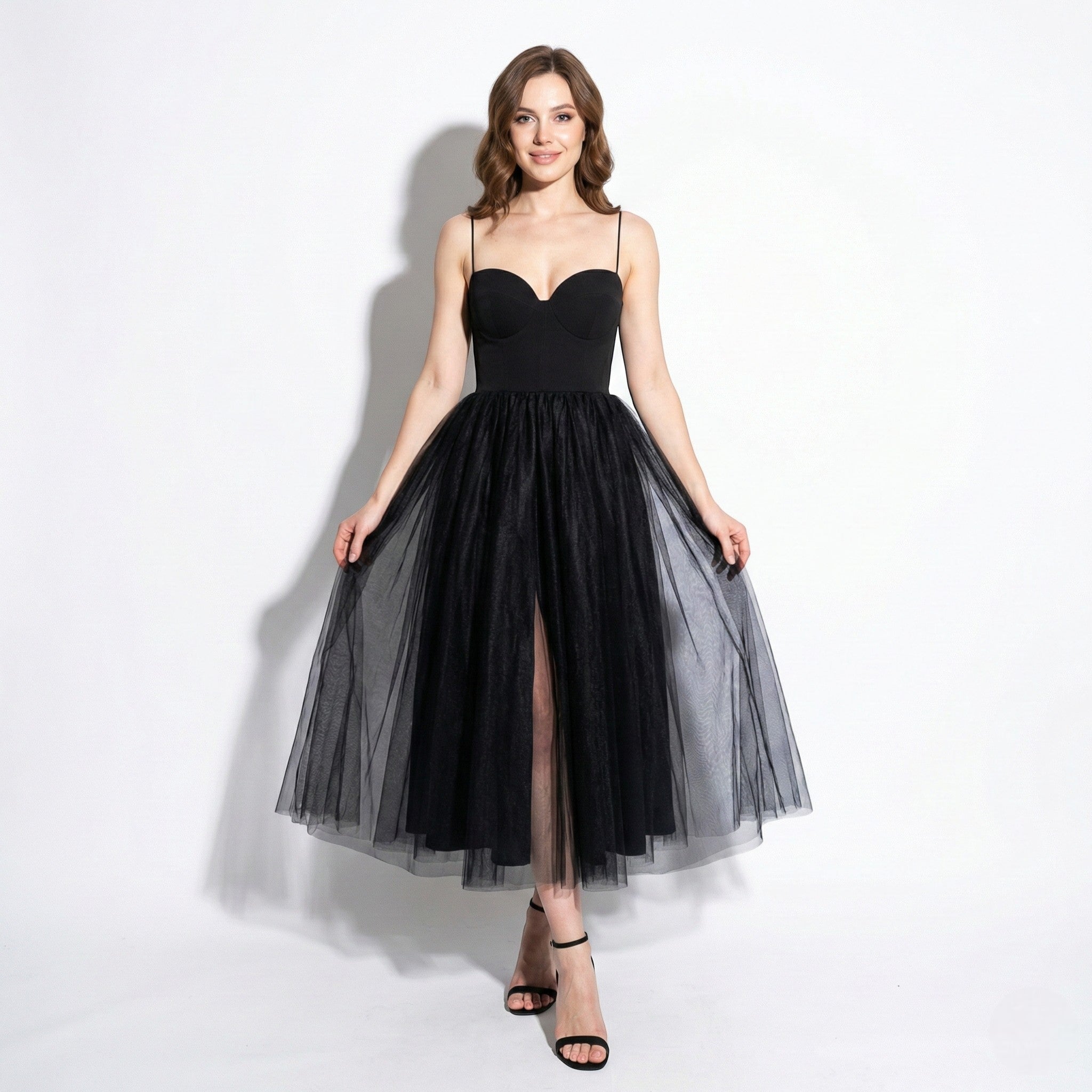 Grace - Women’s Sweetheart Neckline Tulle Dress - Maxi Dresses - Black - Jones & Smith