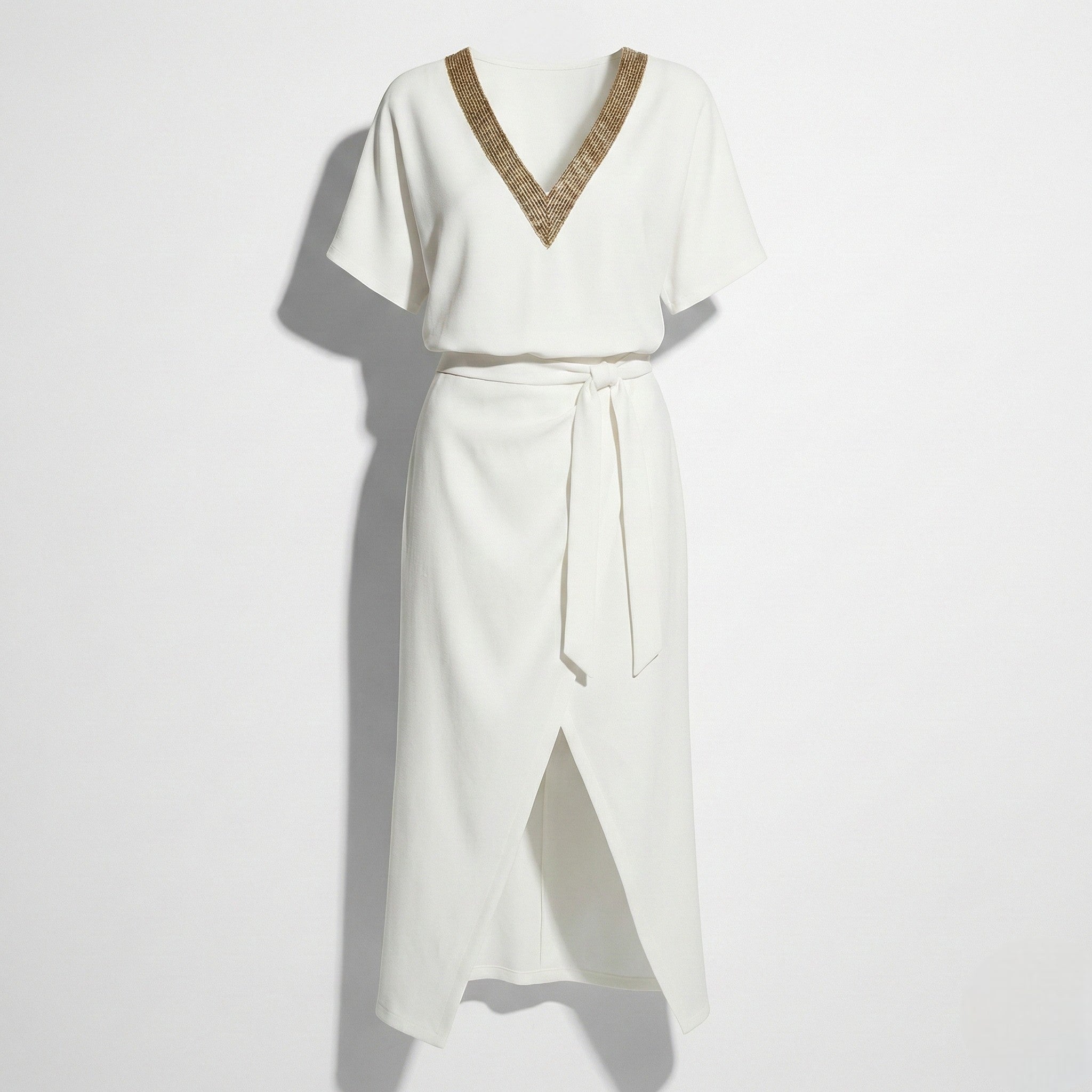 Grace - Women's V - Neck Pleated Maxi Dress - Dresses - White - Jones & Smith