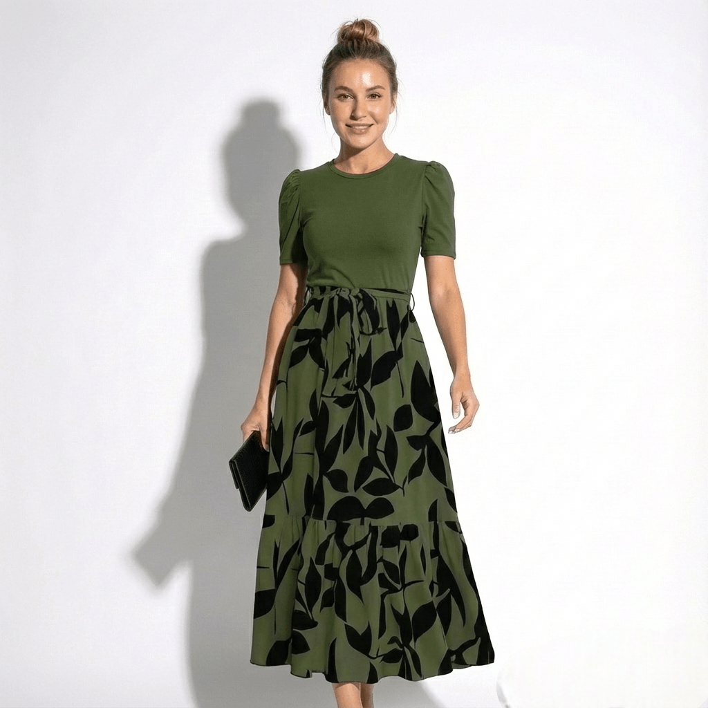 Hannah - Women's Bold Floral Print Maxi Dress - Dress - Olive Leaf Black - Jones & Smith