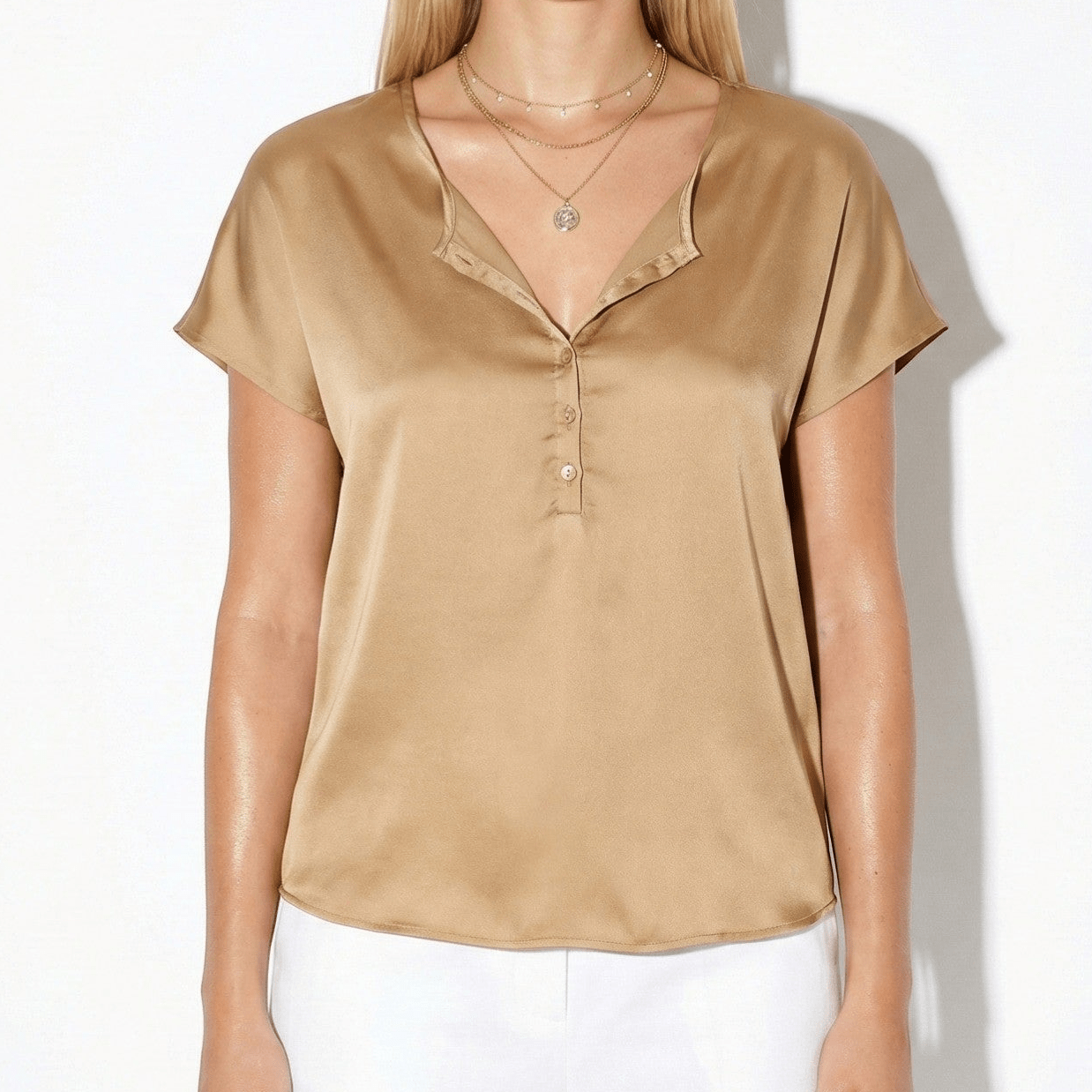 Harriet - Women's V - Neck Top with Decorative Buttons - Blouses - Green - Jones & Smith